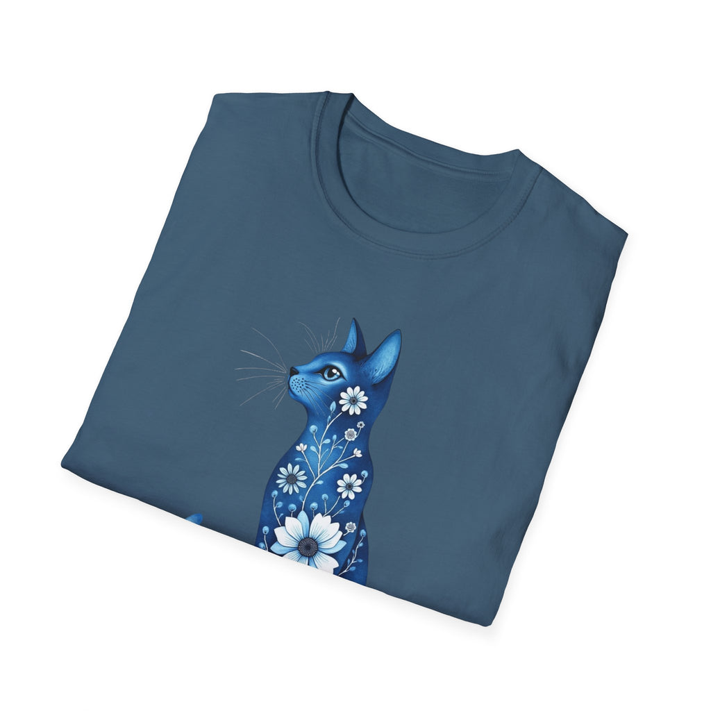 Floral Blue Cat T-Shirt
