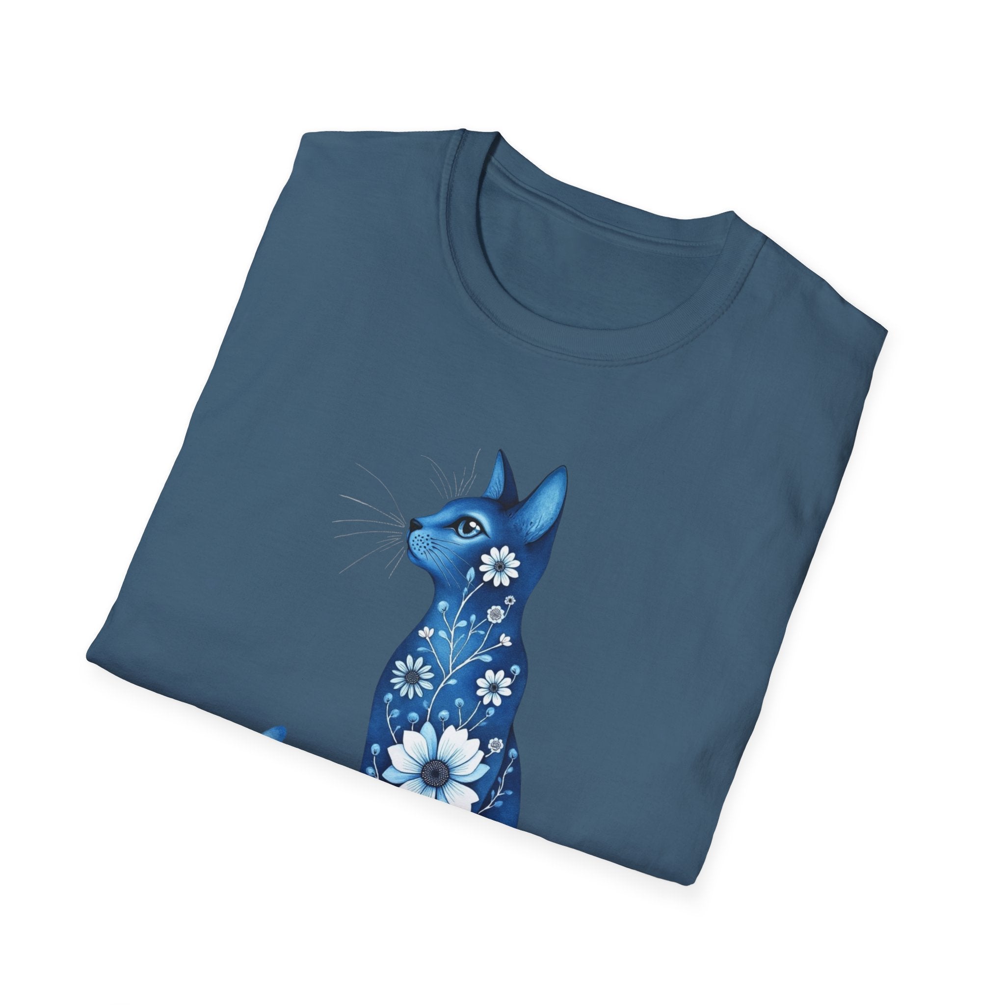 Floral Blue Cat T-Shirt