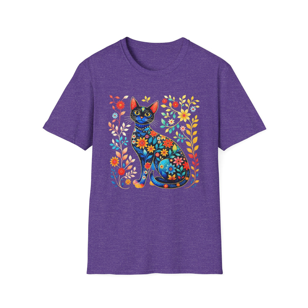 Floral Folk Art Cat T-Shirt — Colorful Boho Cat Tee