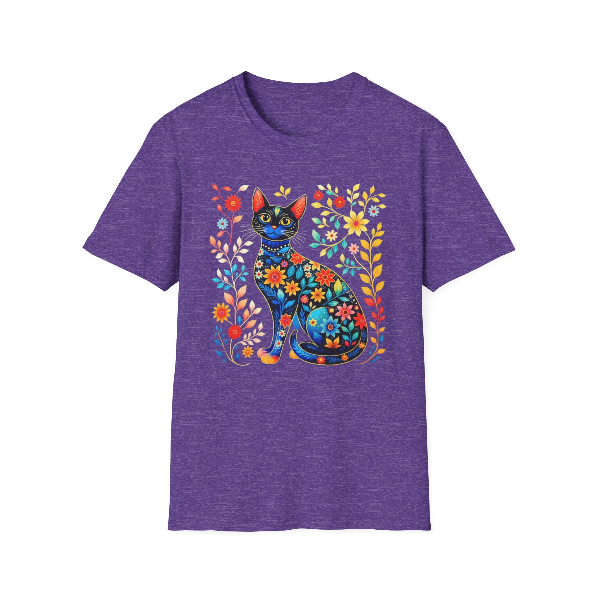 Floral Folk Art Cat T-Shirt — Colorful Boho Cat Tee