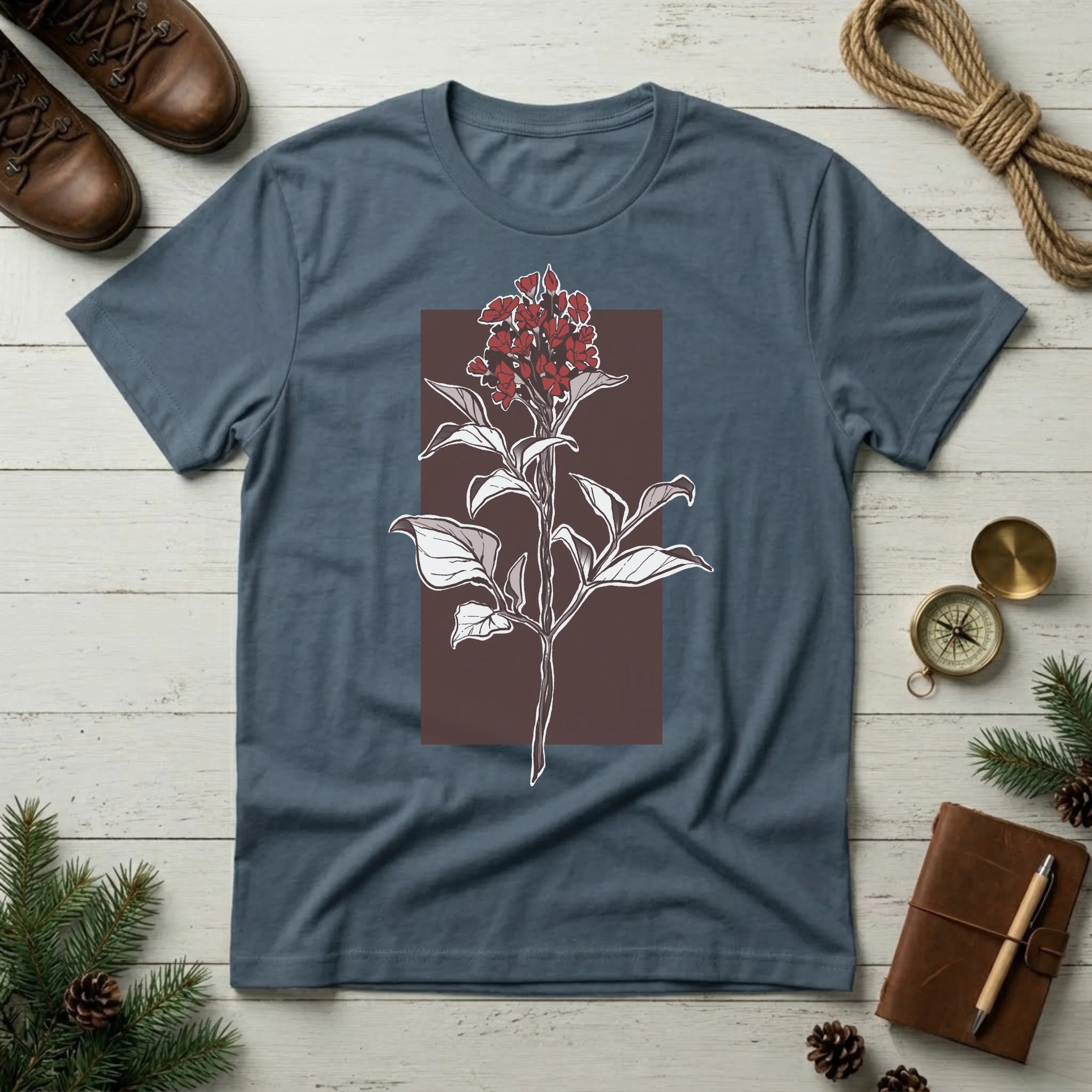 Botanical Floral T‑Shirt — Vintage Red Canna Lily Graphic