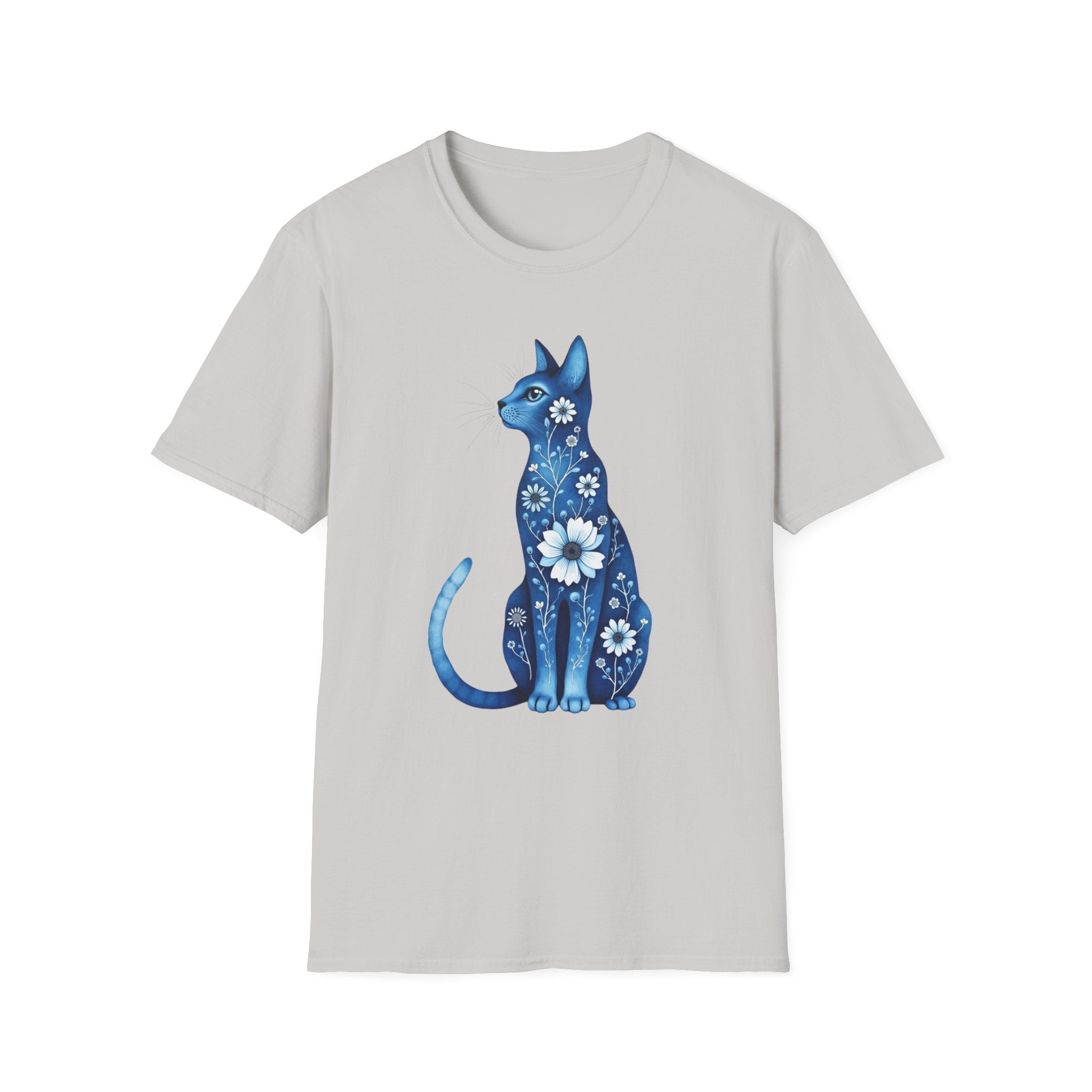 Floral Blue Cat T-Shirt