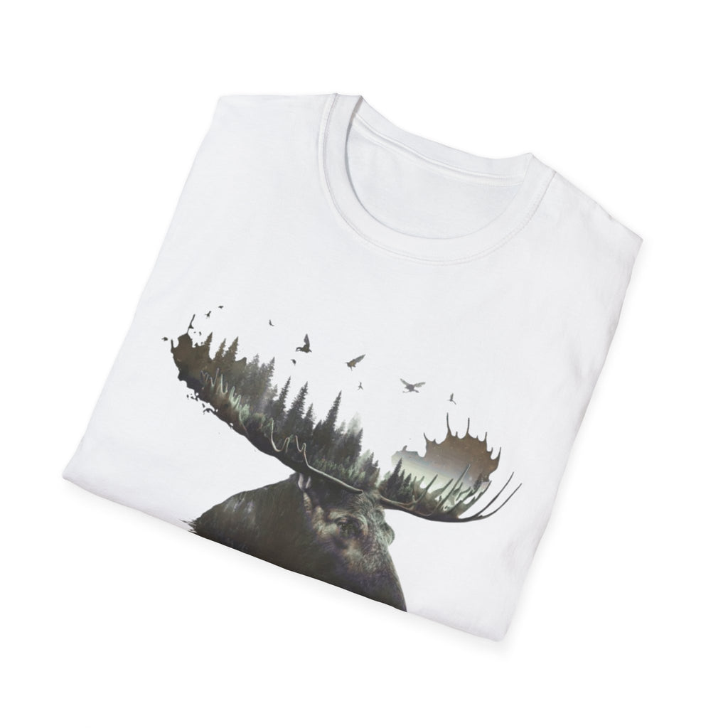 Moose Silhouette T-Shirt — Forest Double-Exposure Wildlife Tee