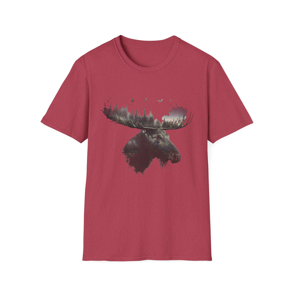 Moose Silhouette T-Shirt — Forest Double-Exposure Wildlife Tee