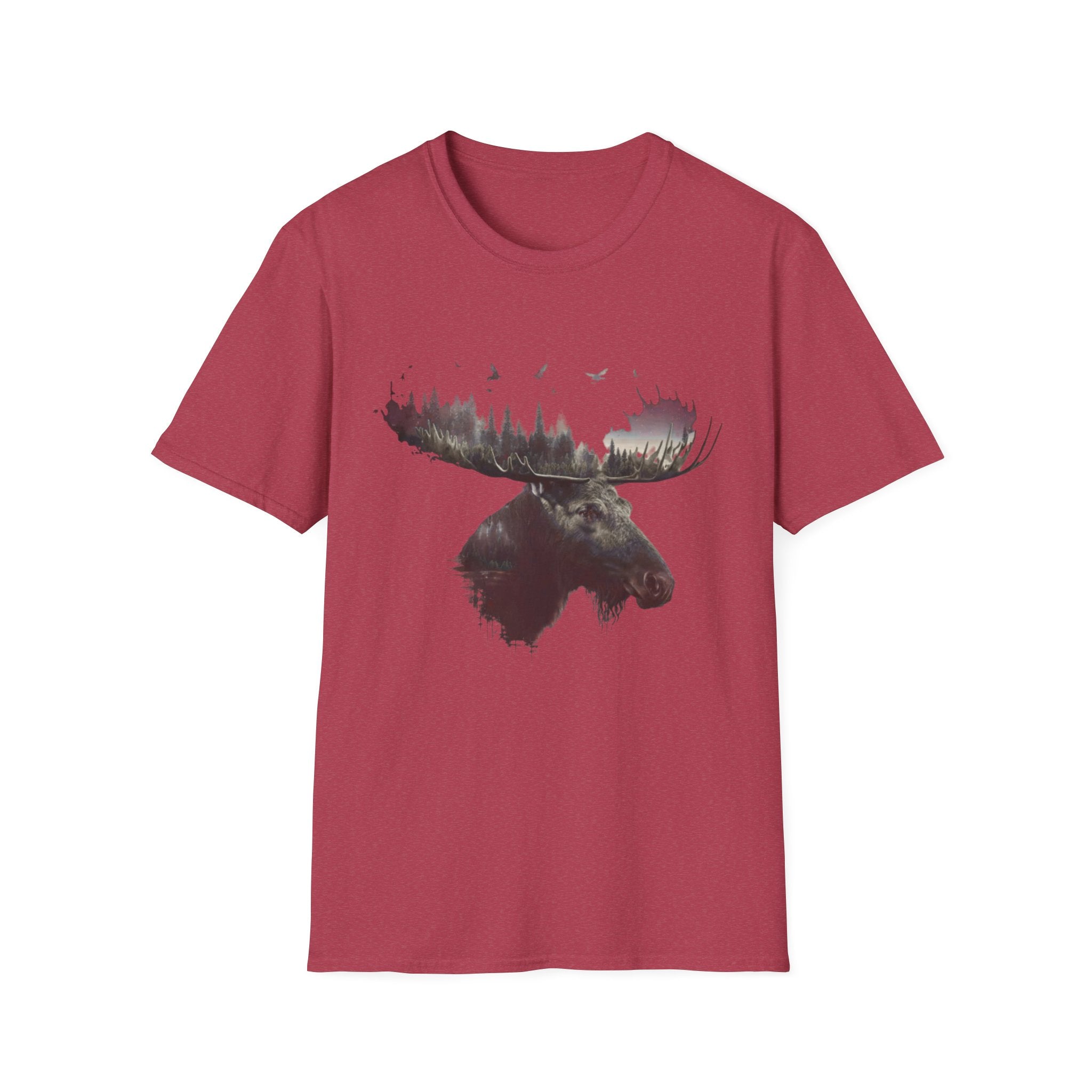 Moose Silhouette T-Shirt — Forest Double-Exposure Wildlife Tee