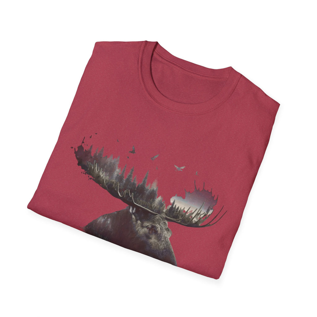 Moose Silhouette T-Shirt — Forest Double-Exposure Wildlife Tee