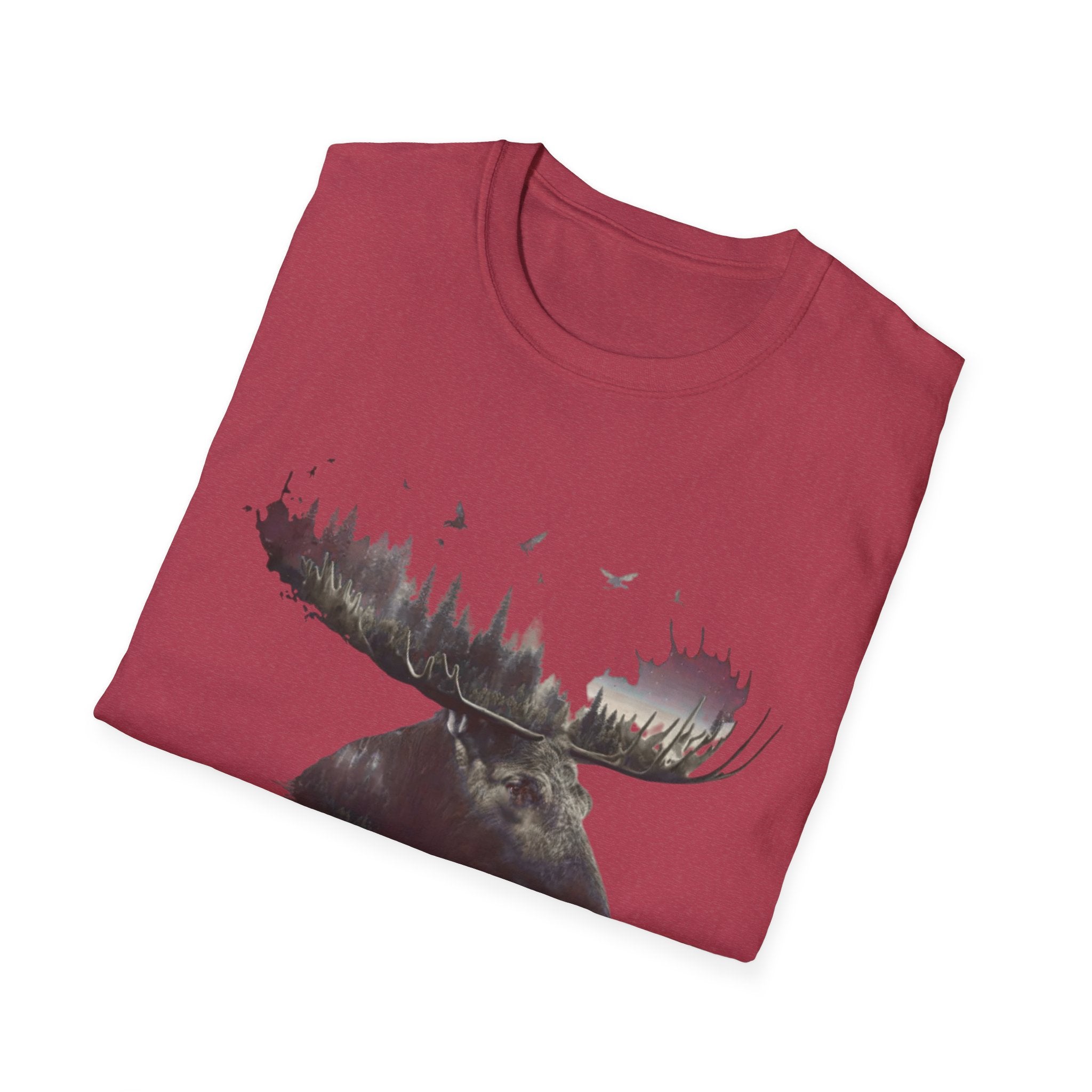 Moose Silhouette T-Shirt — Forest Double-Exposure Wildlife Tee