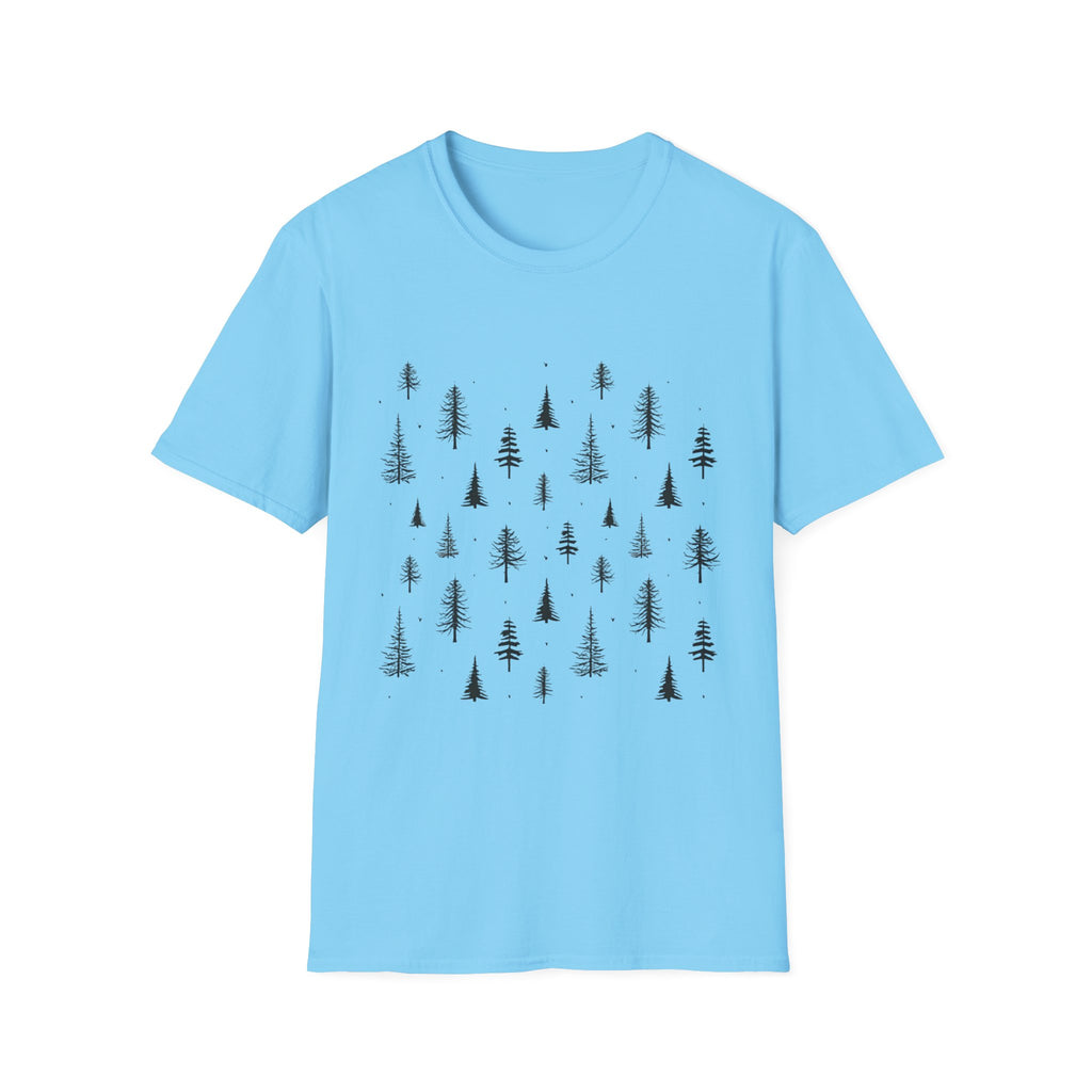 Pine Grove Minimalist Tee — Hand-Drawn Forest Trees T-Shirt