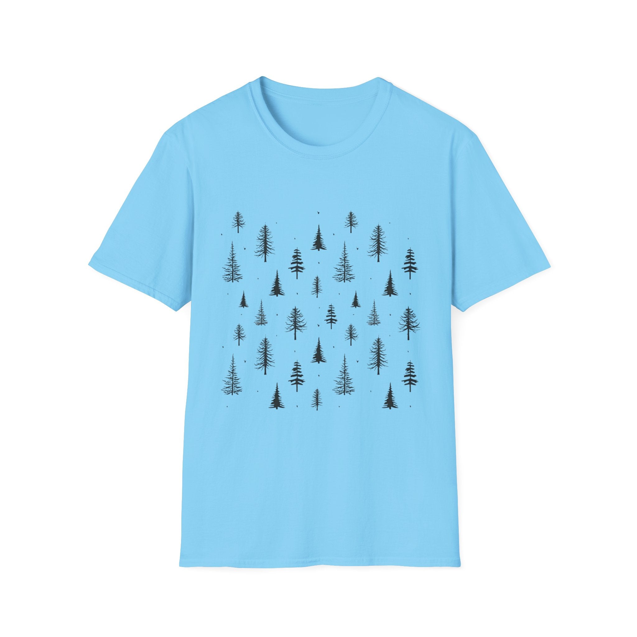 Pine Grove Minimalist Tee — Hand-Drawn Forest Trees T-Shirt