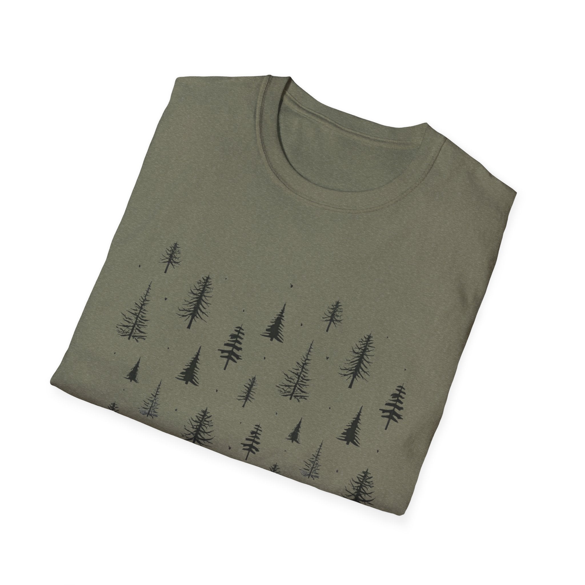 Pine Grove Minimalist Tee — Hand-Drawn Forest Trees T-Shirt