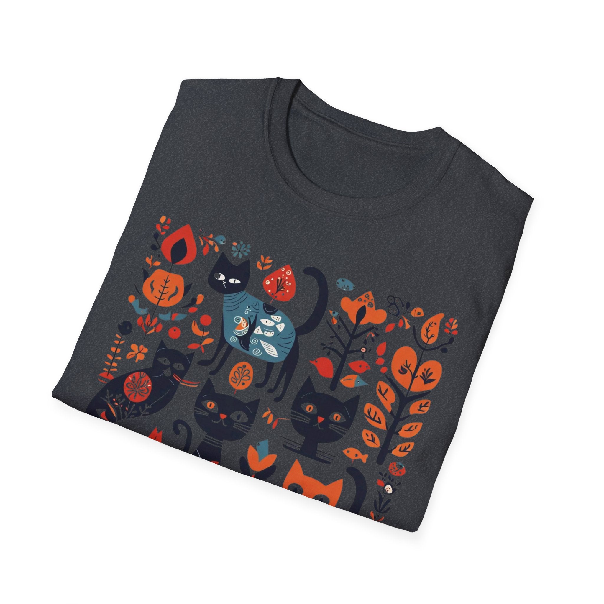 Cats & Flowers T-Shirt — Whimsical Folk Art Cat Graphic Tee