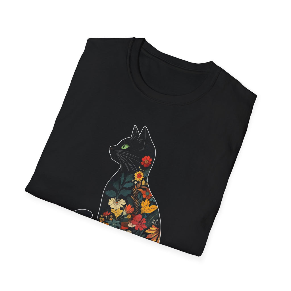 Floral Cat Silhouette T-Shirt
