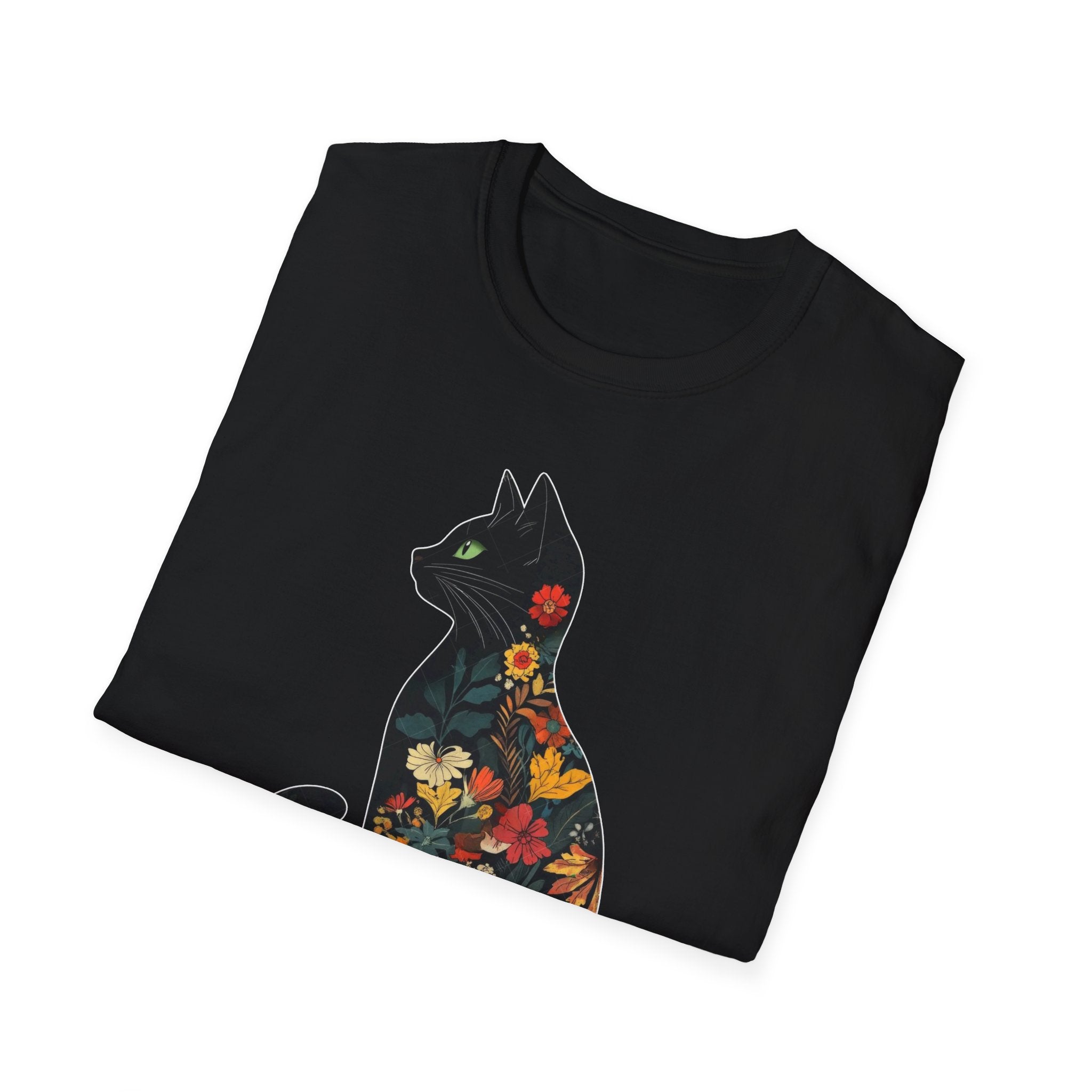 Floral Cat Silhouette T-Shirt