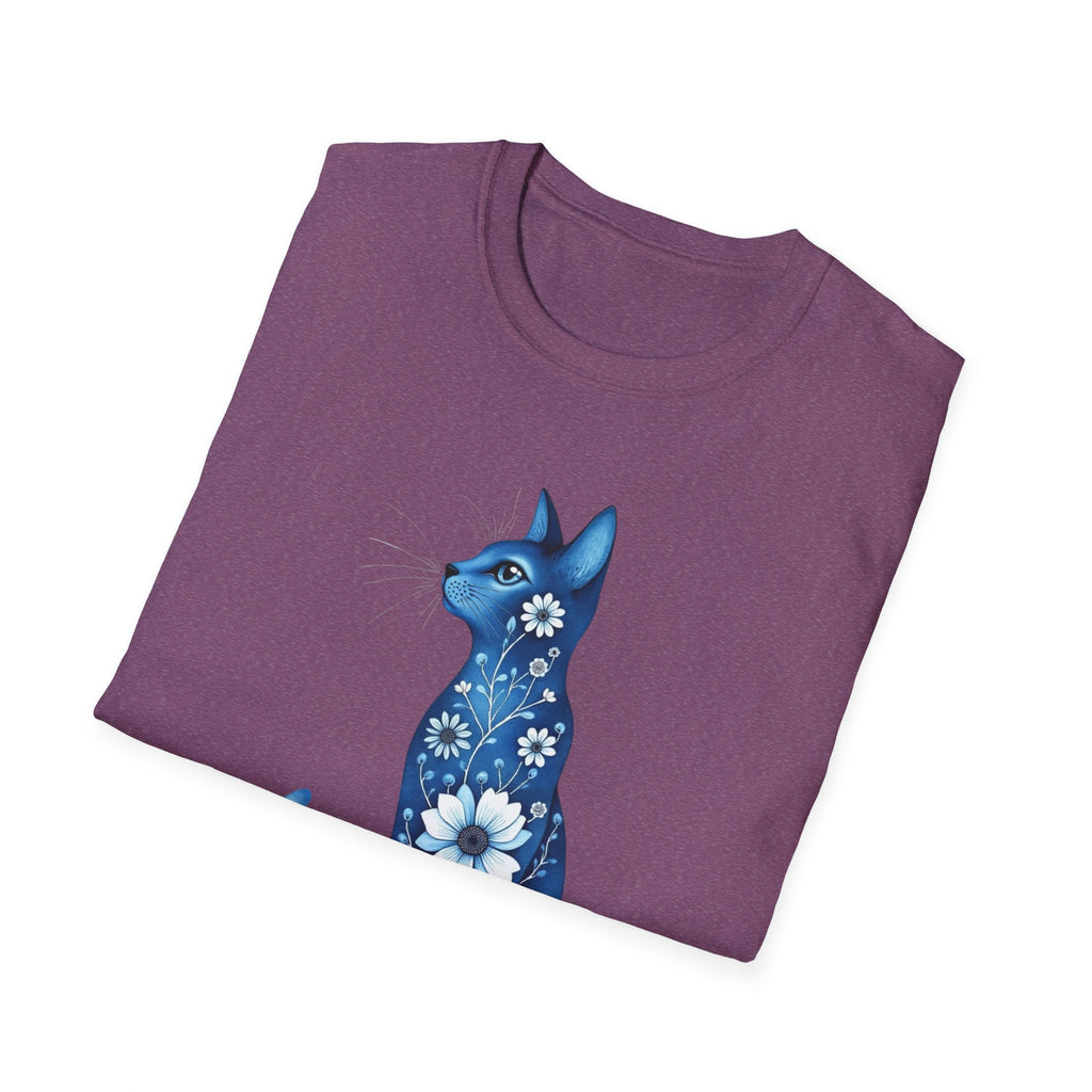 Floral Blue Cat T-Shirt