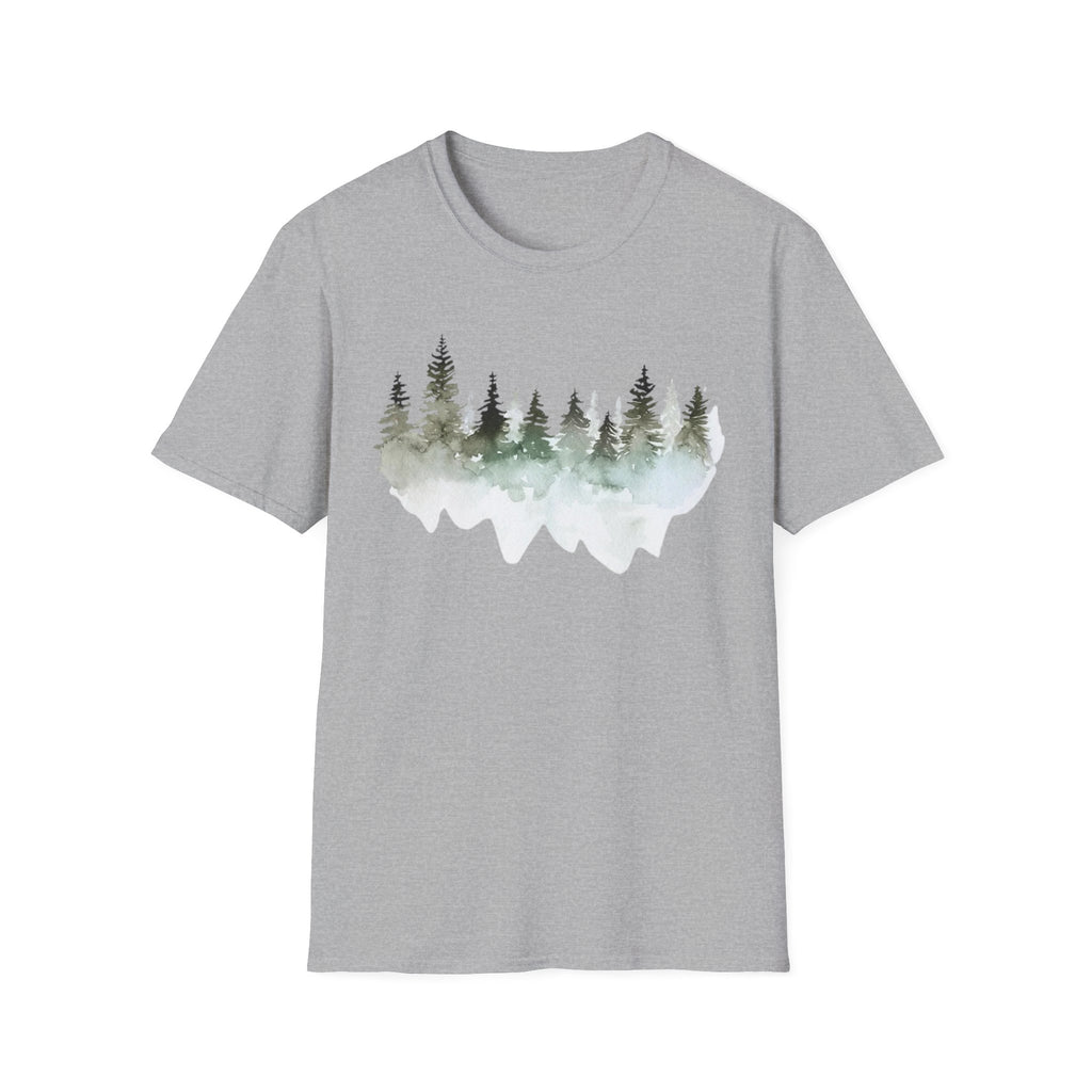 Forest Watercolor T-Shirt — Misty Pine Trees Nature Tee