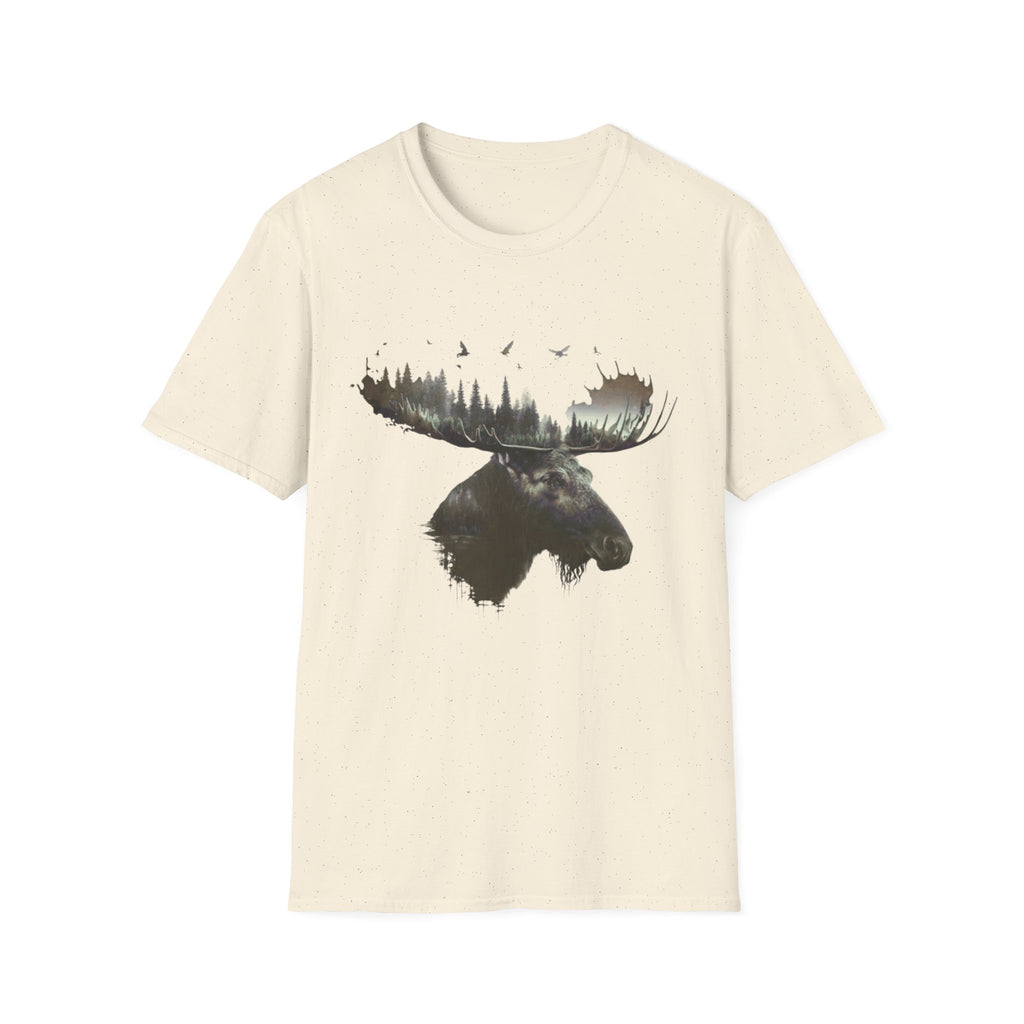 Moose Silhouette T-Shirt — Forest Double-Exposure Wildlife Tee