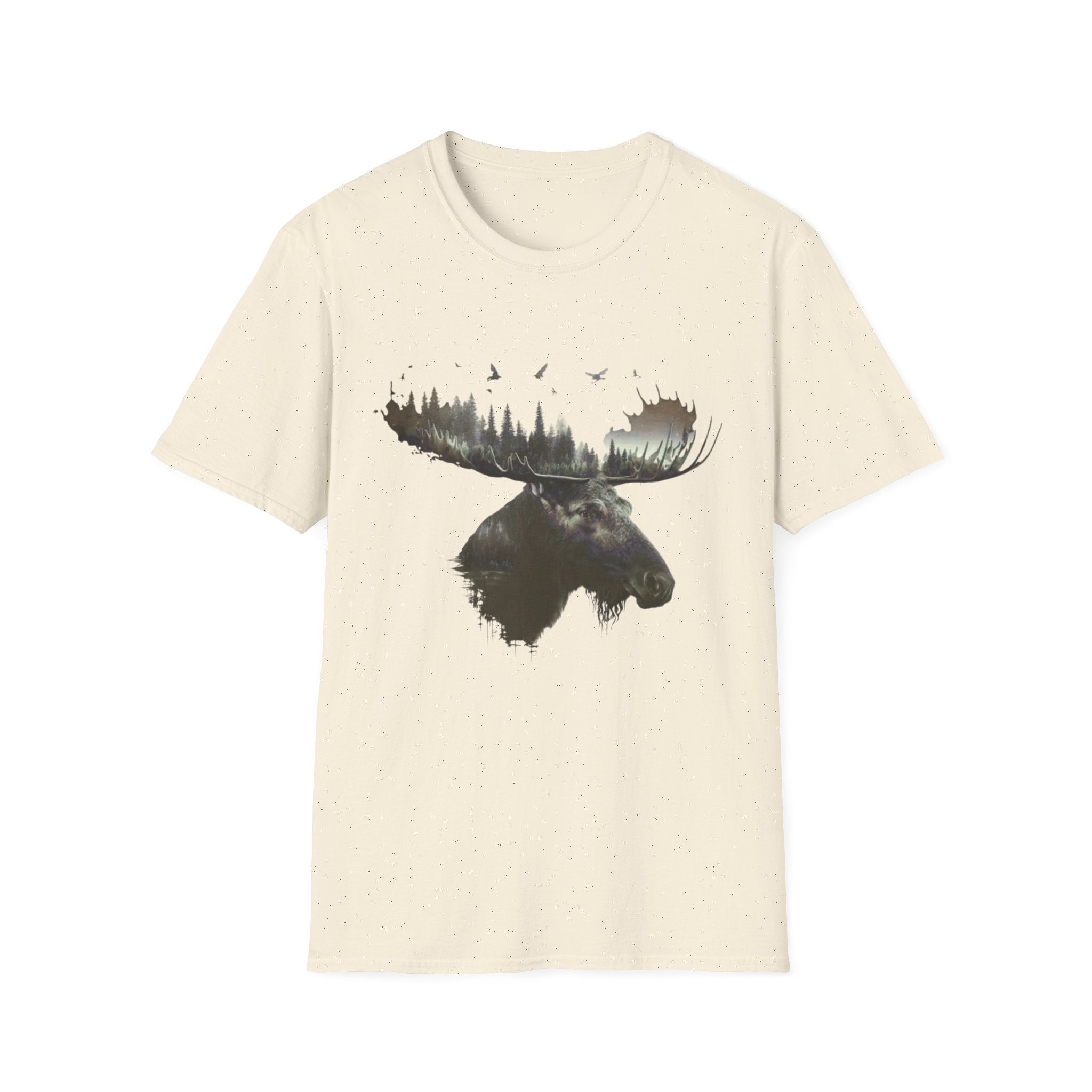 Moose Silhouette T-Shirt — Forest Double-Exposure Wildlife Tee