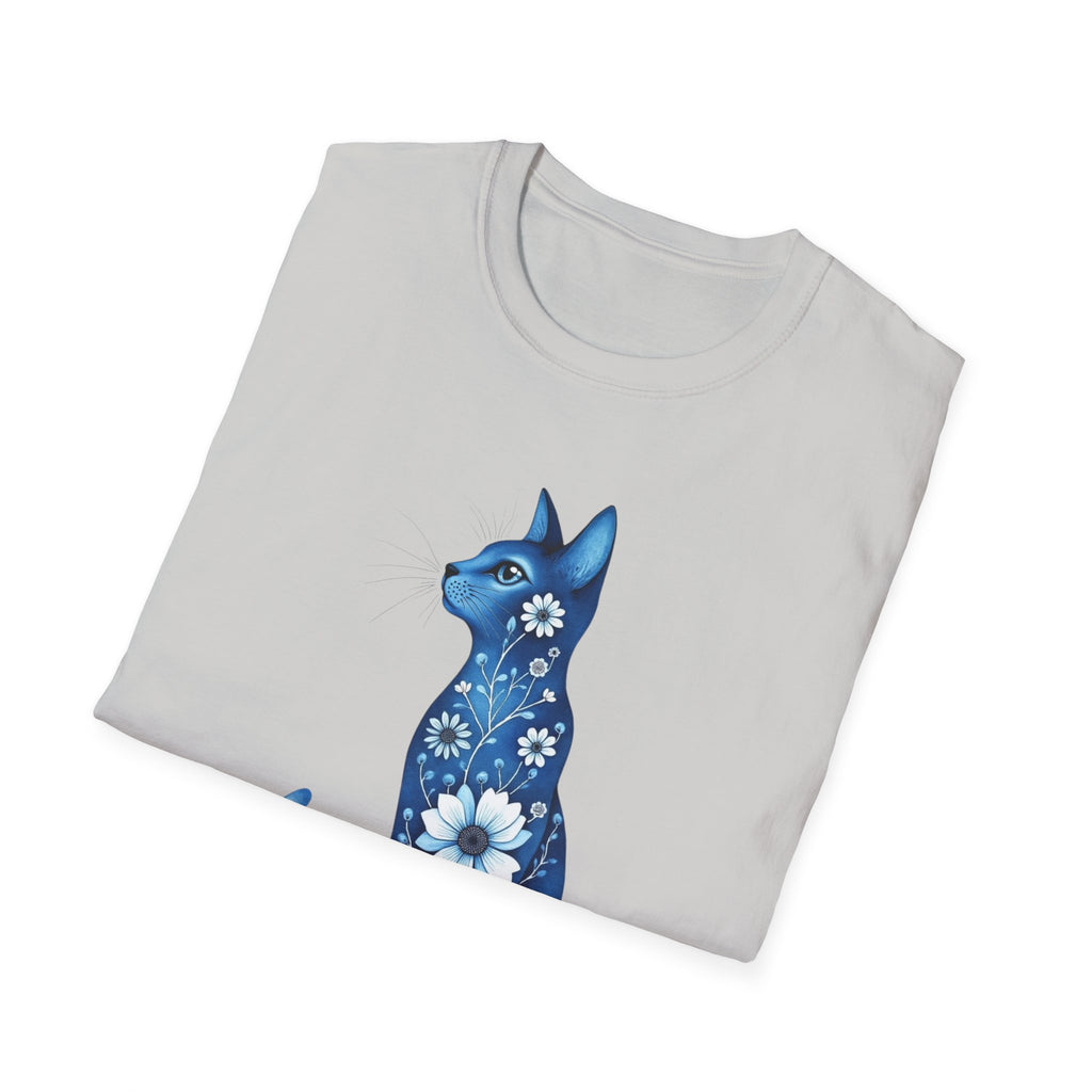 Floral Blue Cat T-Shirt