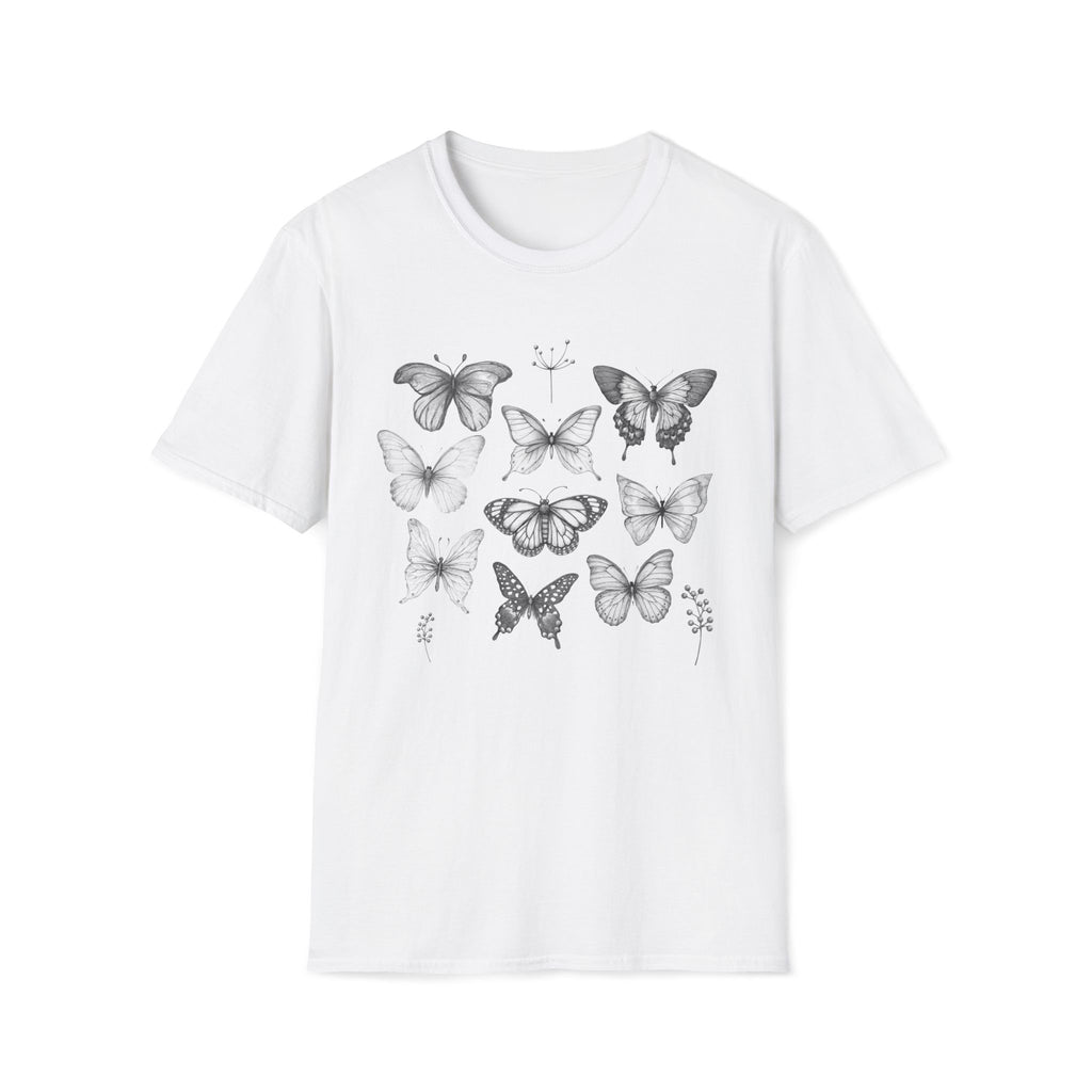 Butterfly Sketch Grid T-Shirt — Vintage Botanical Insect Tee