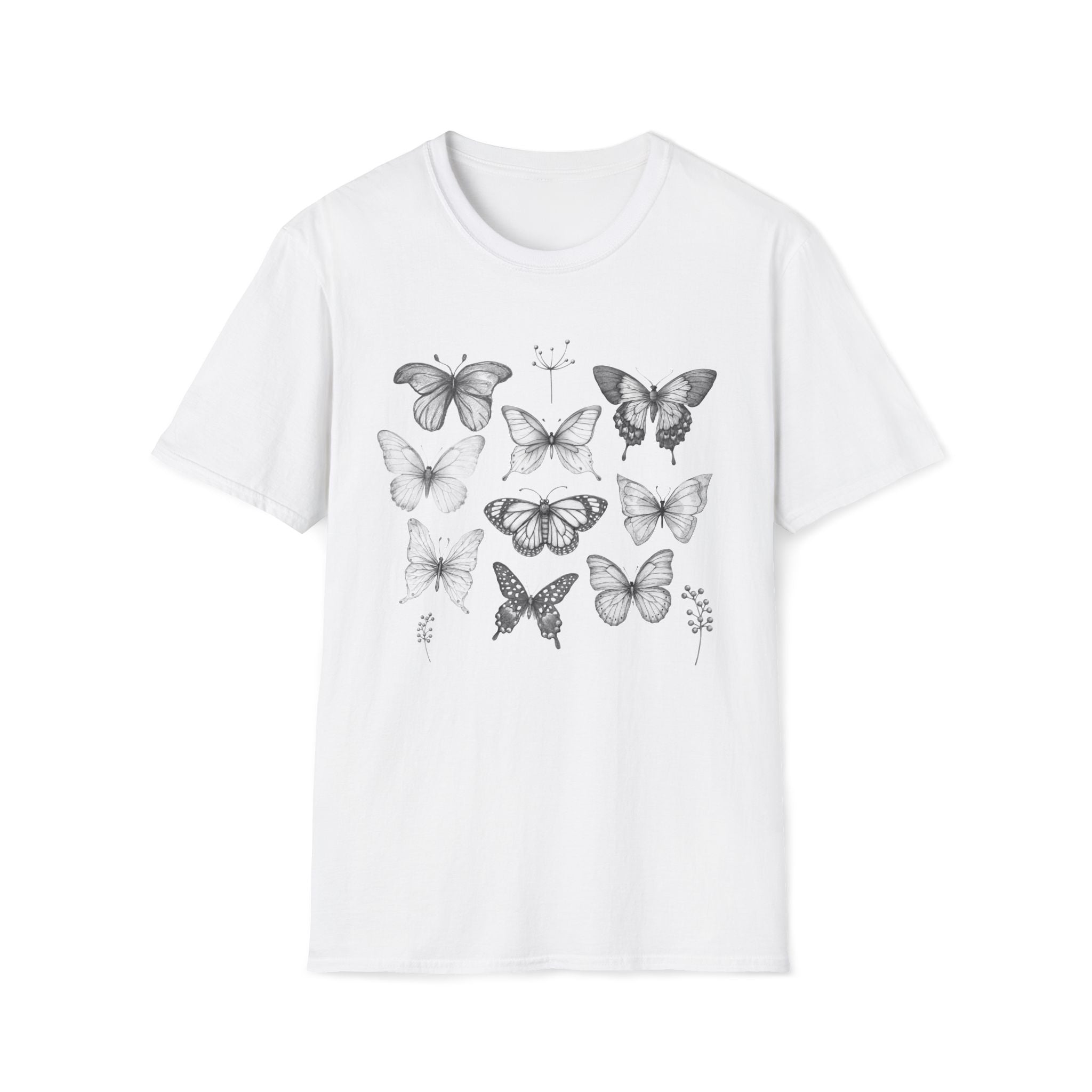 Butterfly Sketch Grid T-Shirt — Vintage Botanical Insect Tee