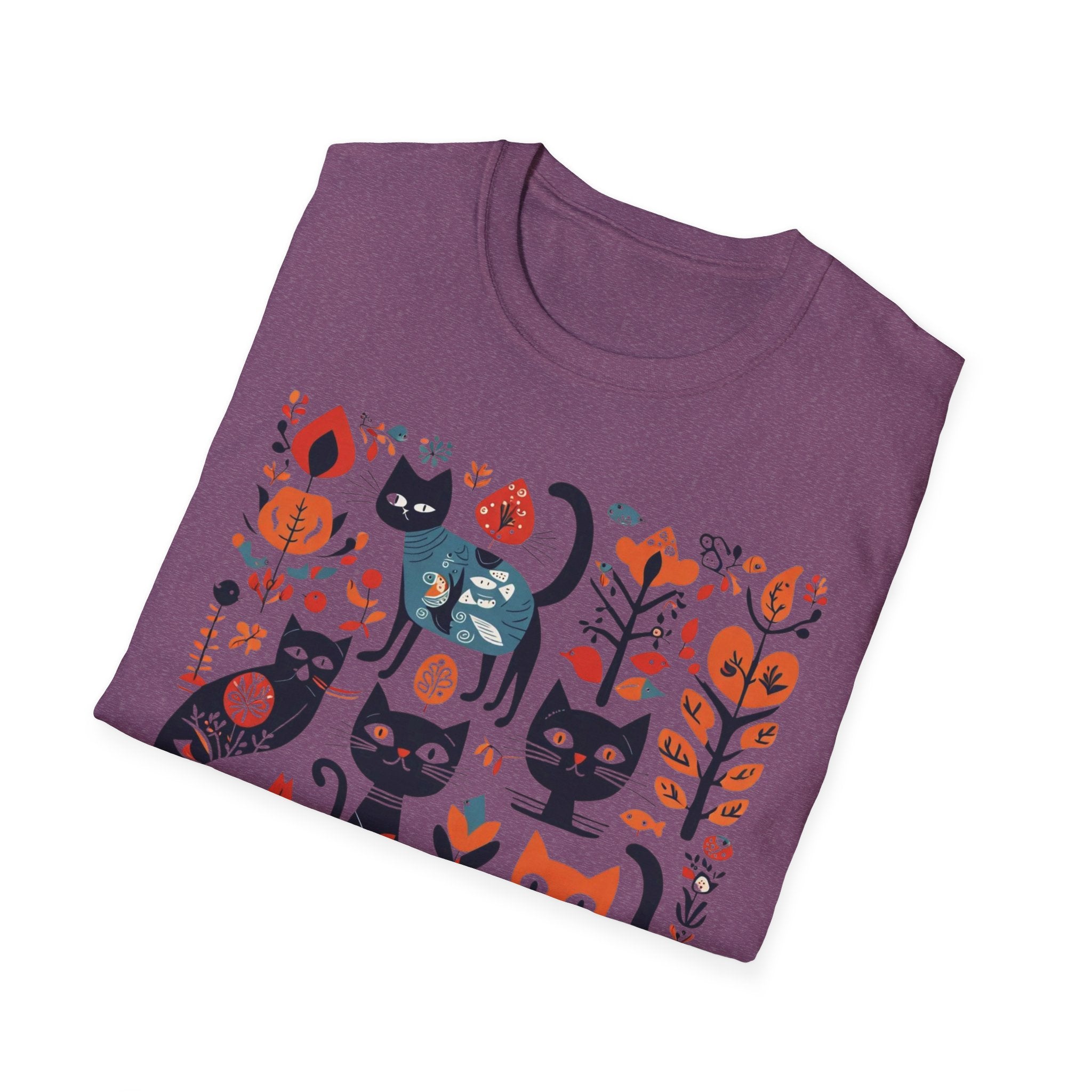 Cats & Flowers T-Shirt — Whimsical Folk Art Cat Graphic Tee