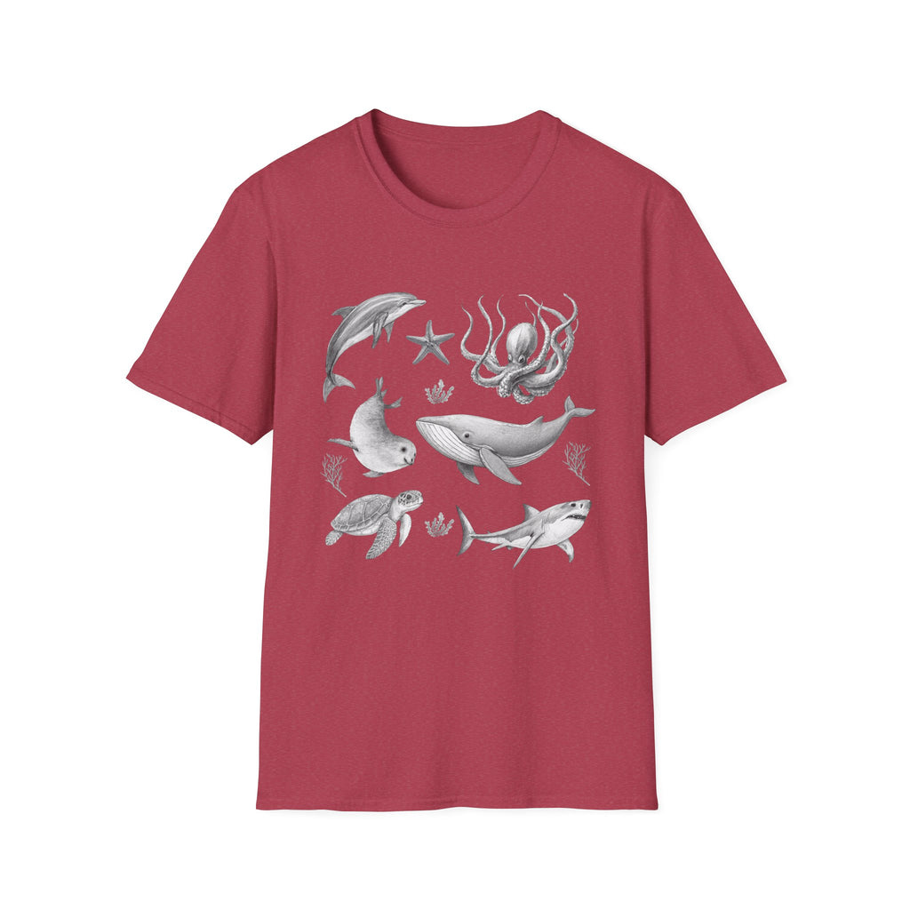 Ocean Wildlife T-Shirt — Monochrome Marine Life Design