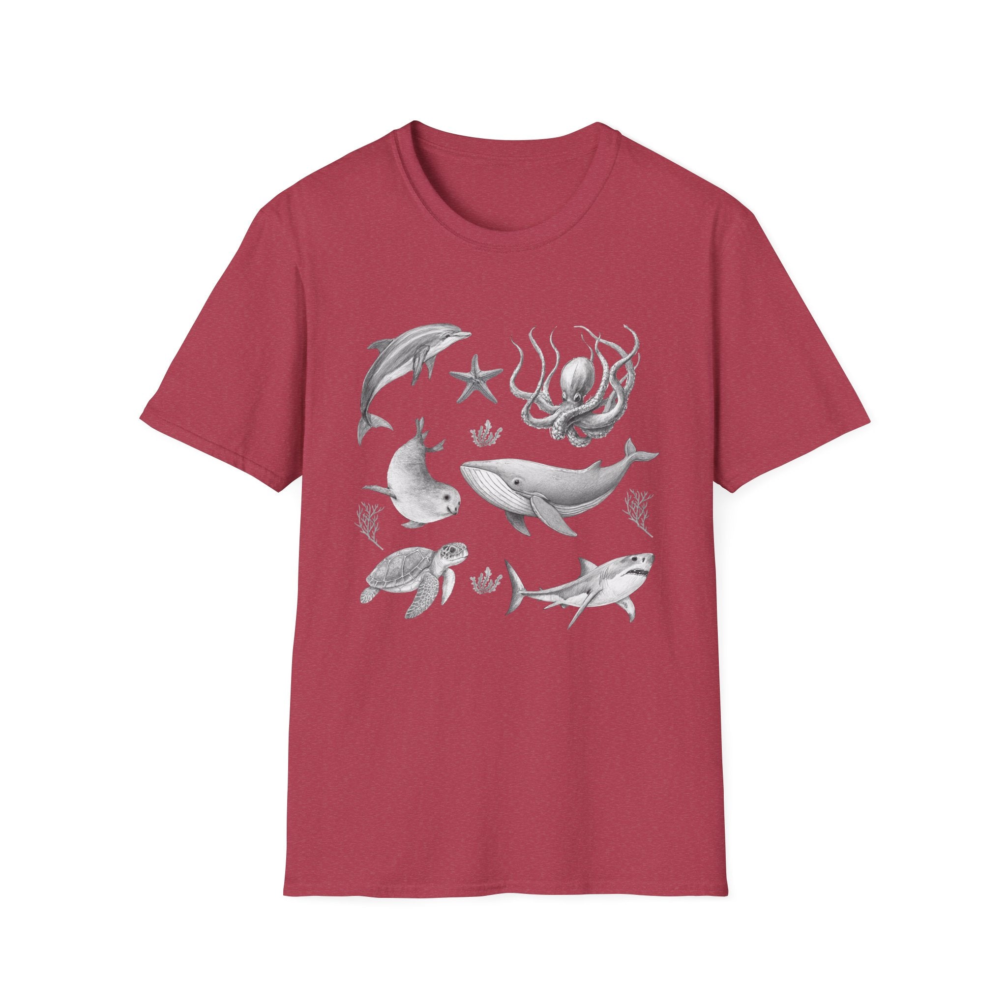 Ocean Wildlife T-Shirt — Monochrome Marine Life Design