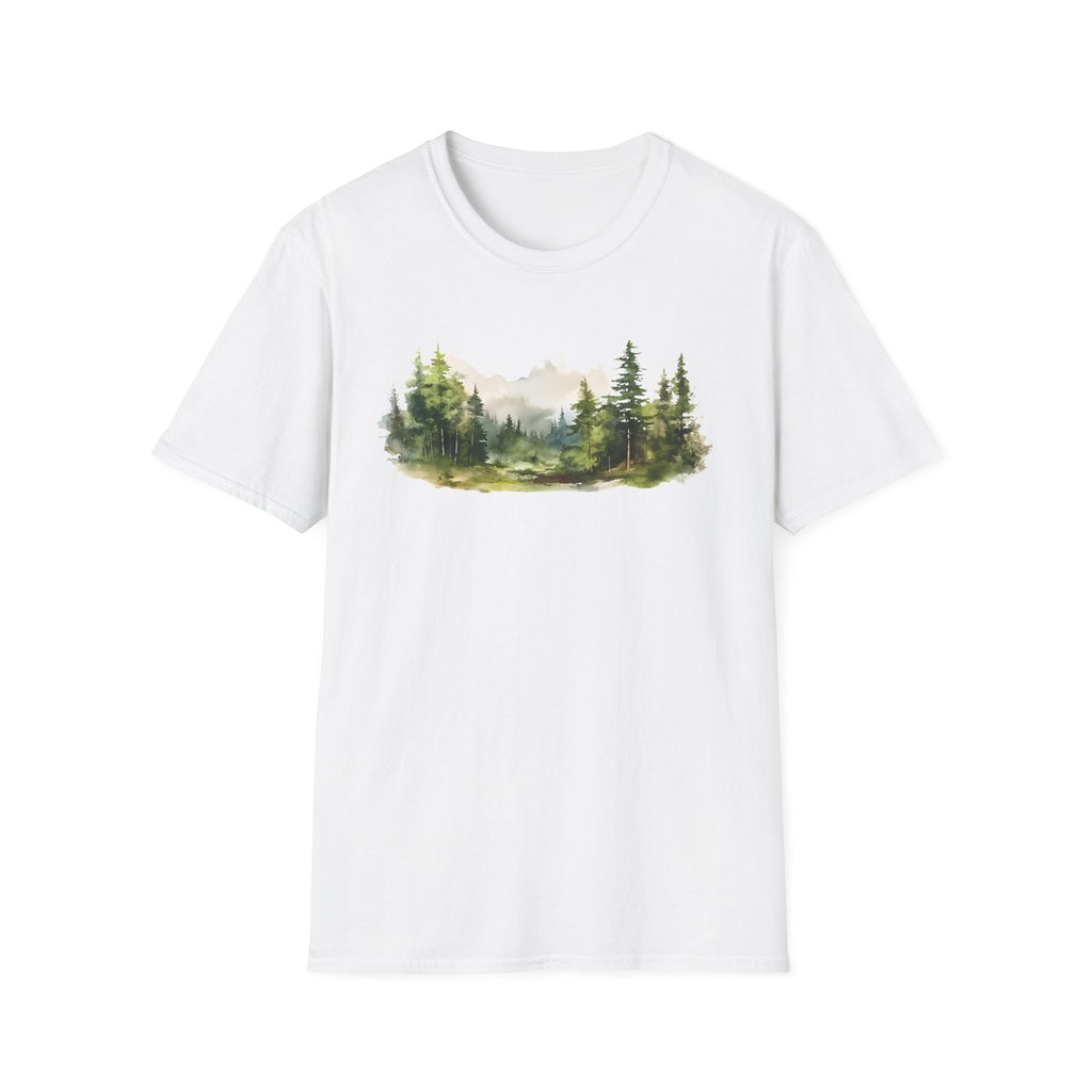 Nature Watercolor Forest T-Shirt — Mountain Pines Scenic Tee