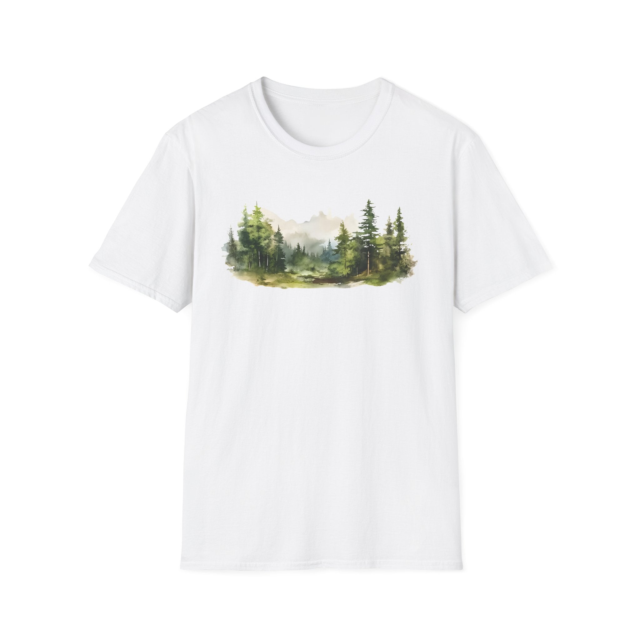 Nature Watercolor Forest T-Shirt — Mountain Pines Scenic Tee
