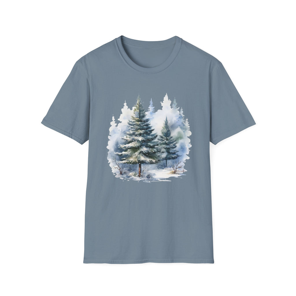 Winter Pine Trees T-Shirt — Watercolor Forest Holiday Tee