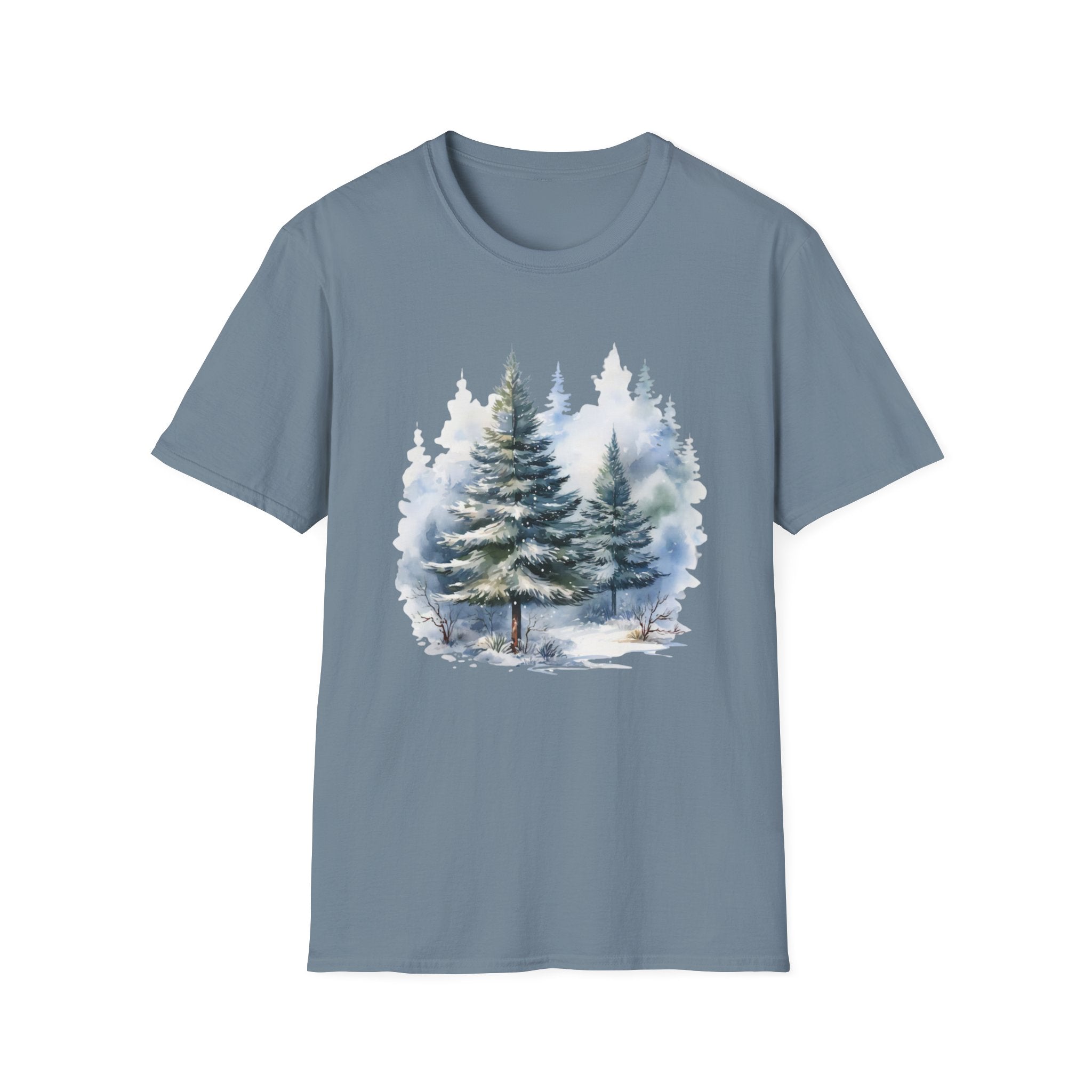 Winter Pine Trees T-Shirt — Watercolor Forest Holiday Tee