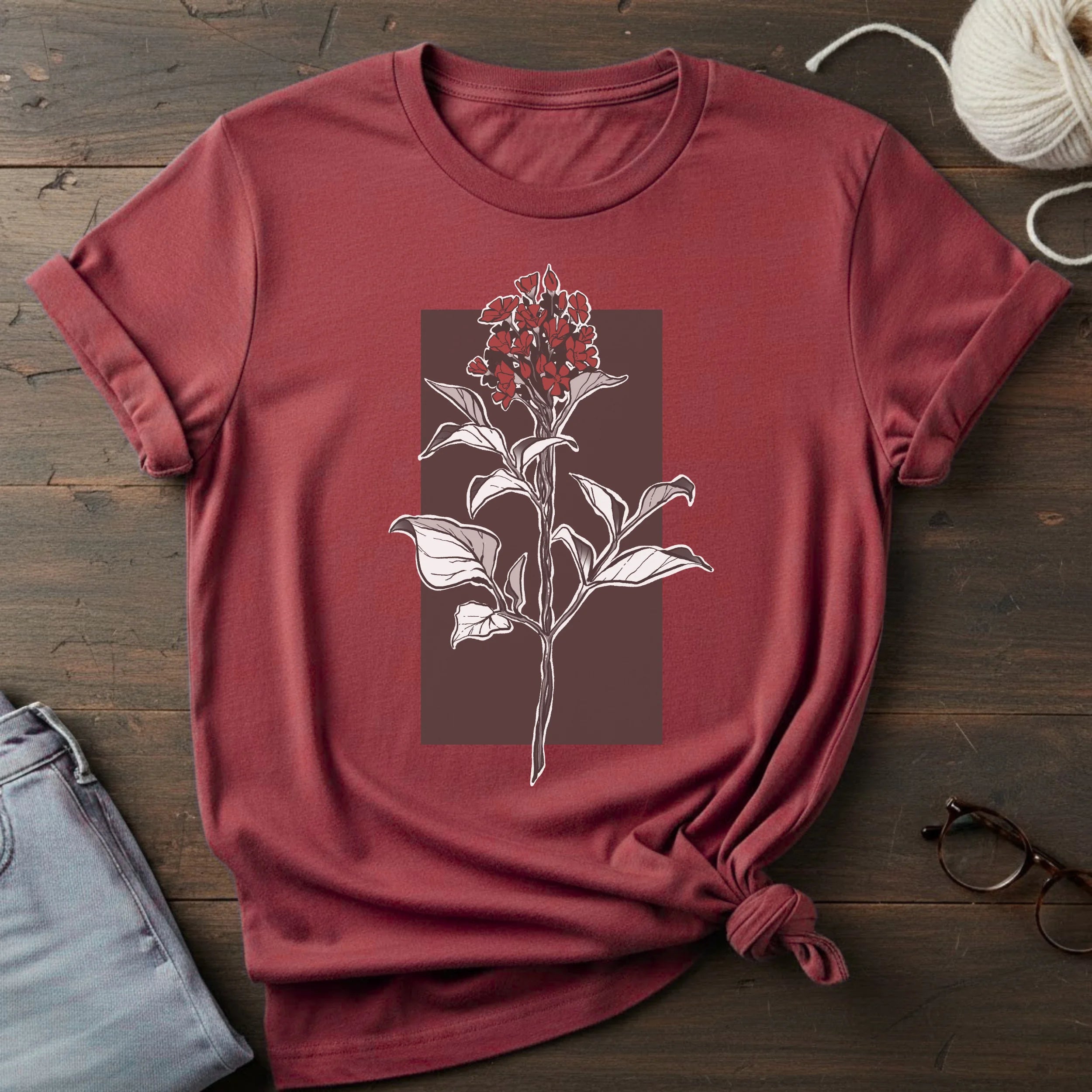 Botanical Floral T‑Shirt — Vintage Red Canna Lily Graphic