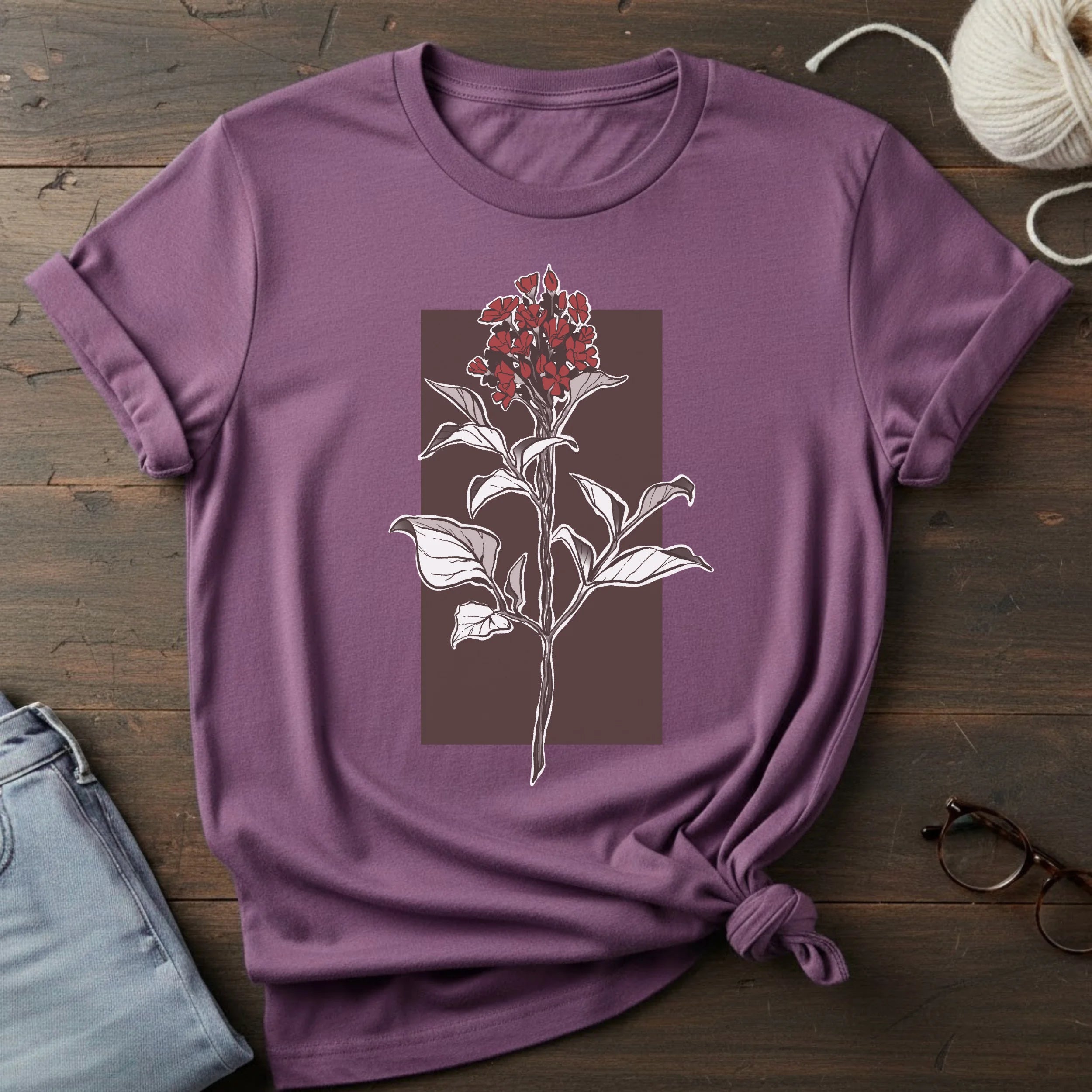 Botanical Floral T‑Shirt — Vintage Red Canna Lily Graphic