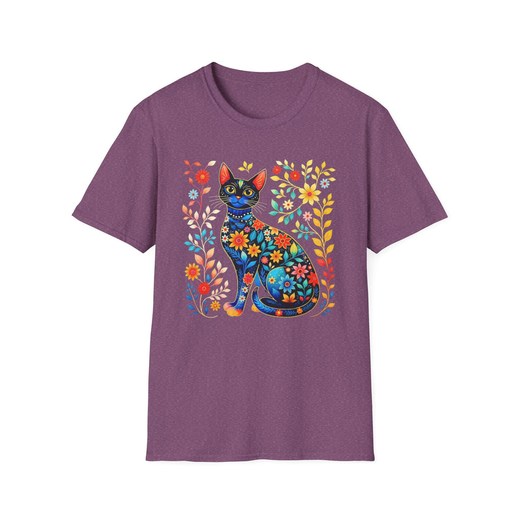 Floral Folk Art Cat T-Shirt — Colorful Boho Cat Tee