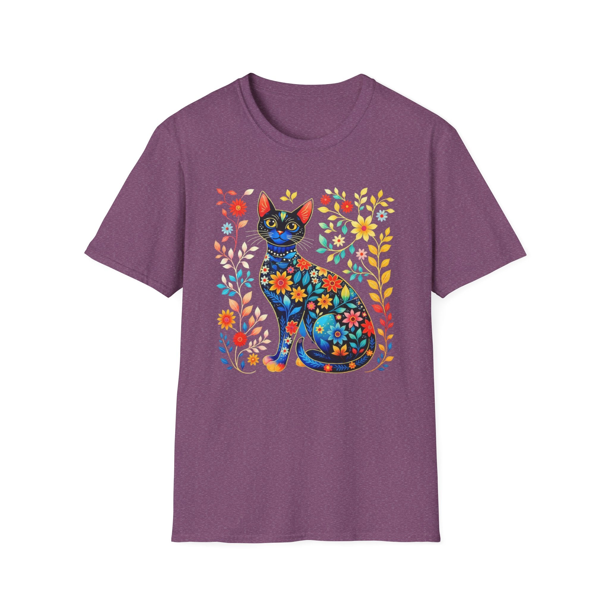 Floral Folk Art Cat T-Shirt — Colorful Boho Cat Tee