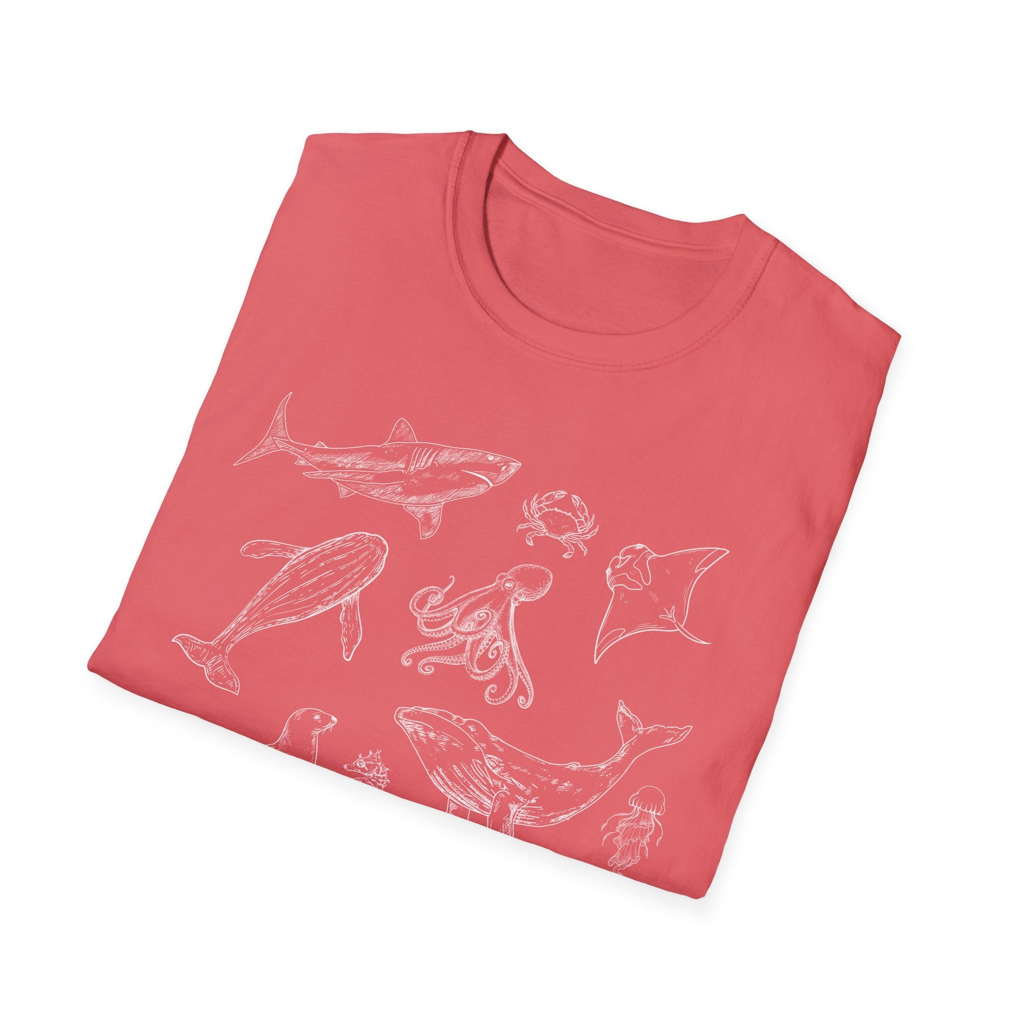 Marine Life Sketch T-Shirt — Minimal Ocean Creatures Illustration