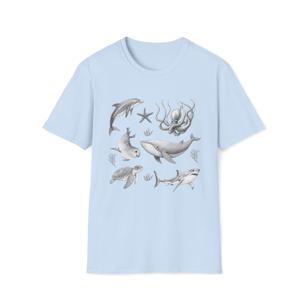Ocean Wildlife T-Shirt — Monochrome Marine Life Design