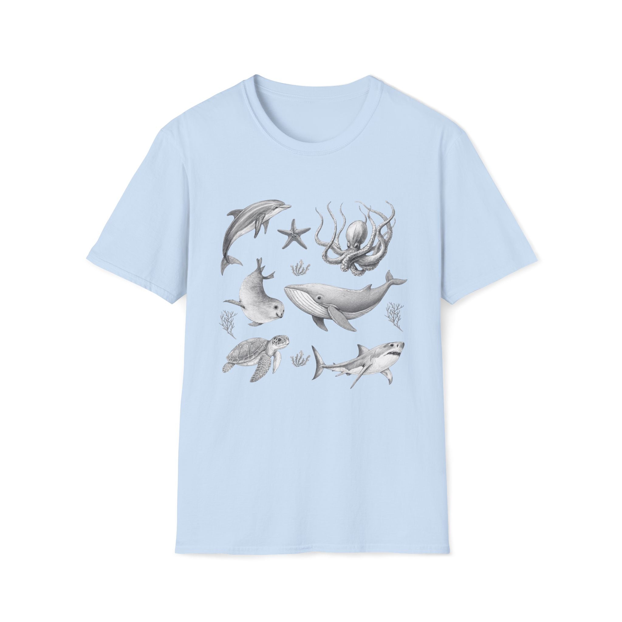 Ocean Wildlife T-Shirt — Monochrome Marine Life Design