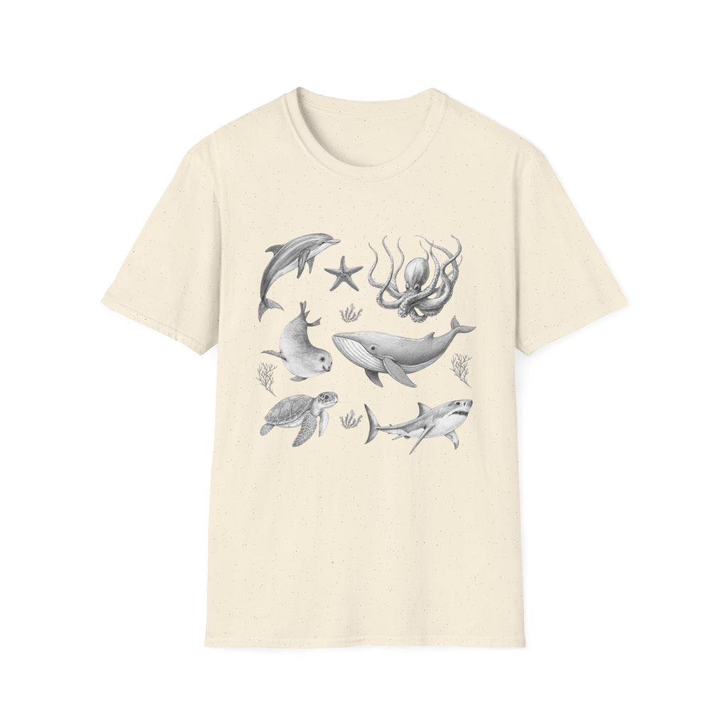 Ocean Wildlife T-Shirt — Monochrome Marine Life Design