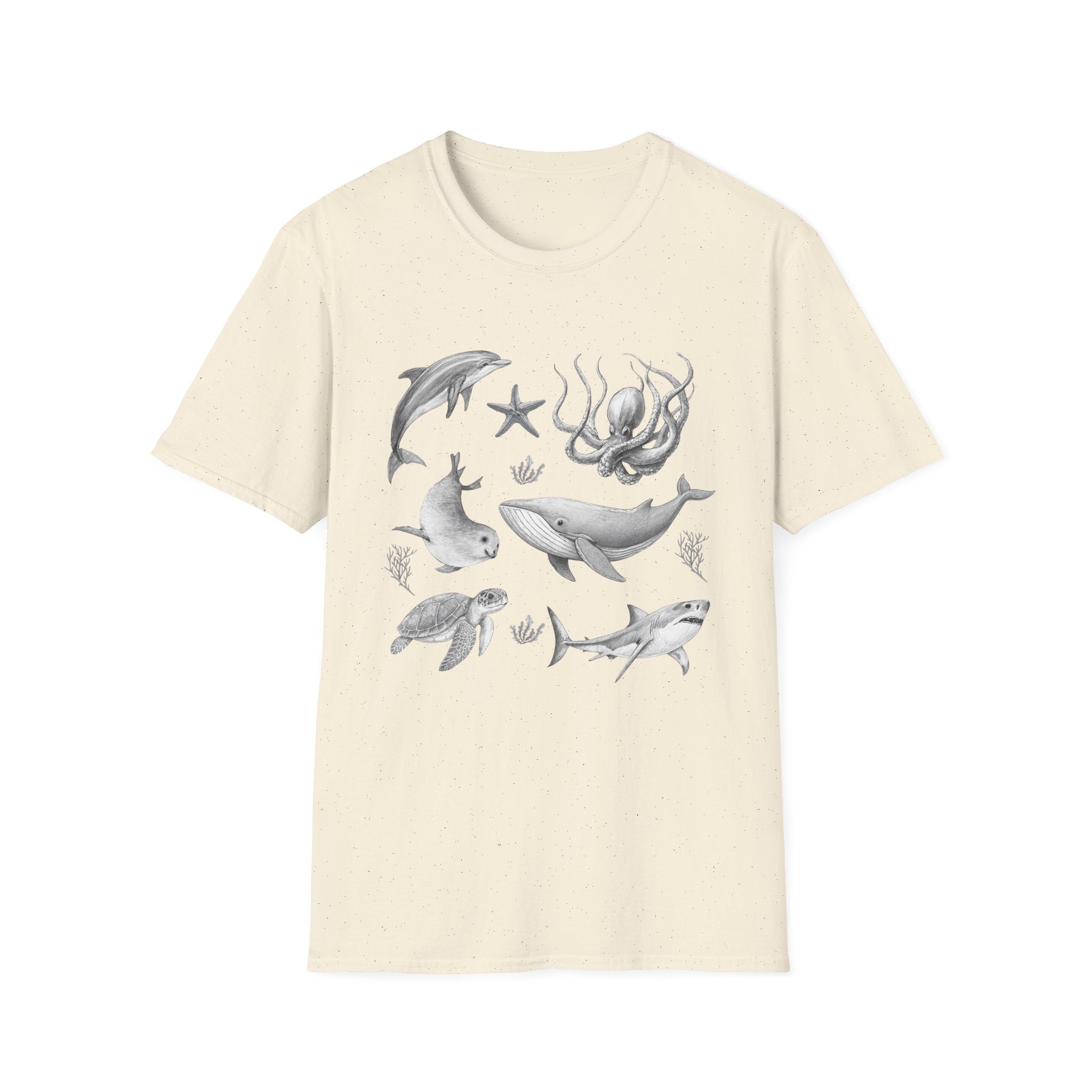 Ocean Wildlife T-Shirt — Monochrome Marine Life Design