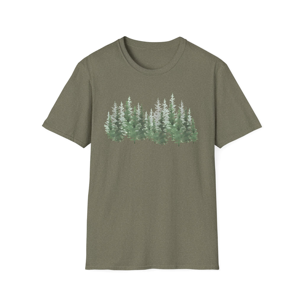 Forest Line T-Shirt — Minimal Evergreen Tree Graphic Tee
