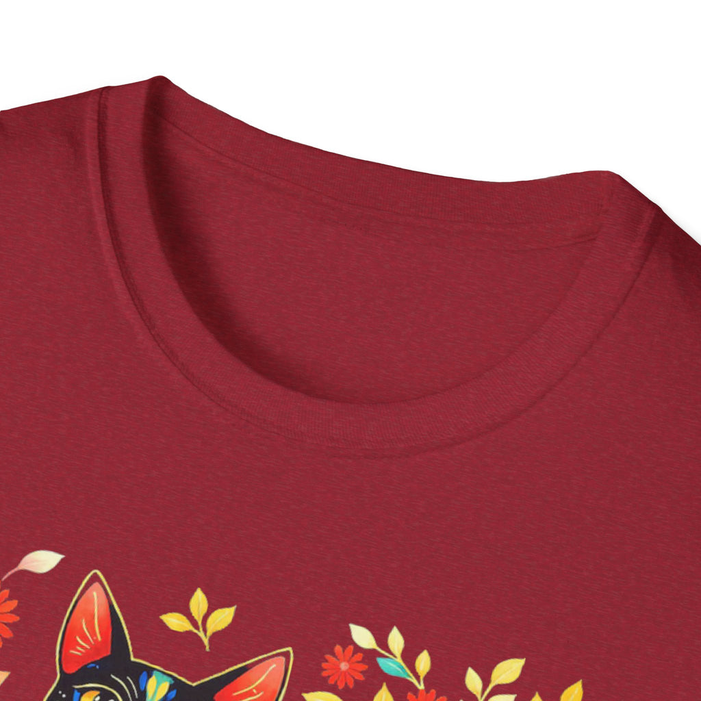 Floral Folk Art Cat T-Shirt — Colorful Boho Cat Tee