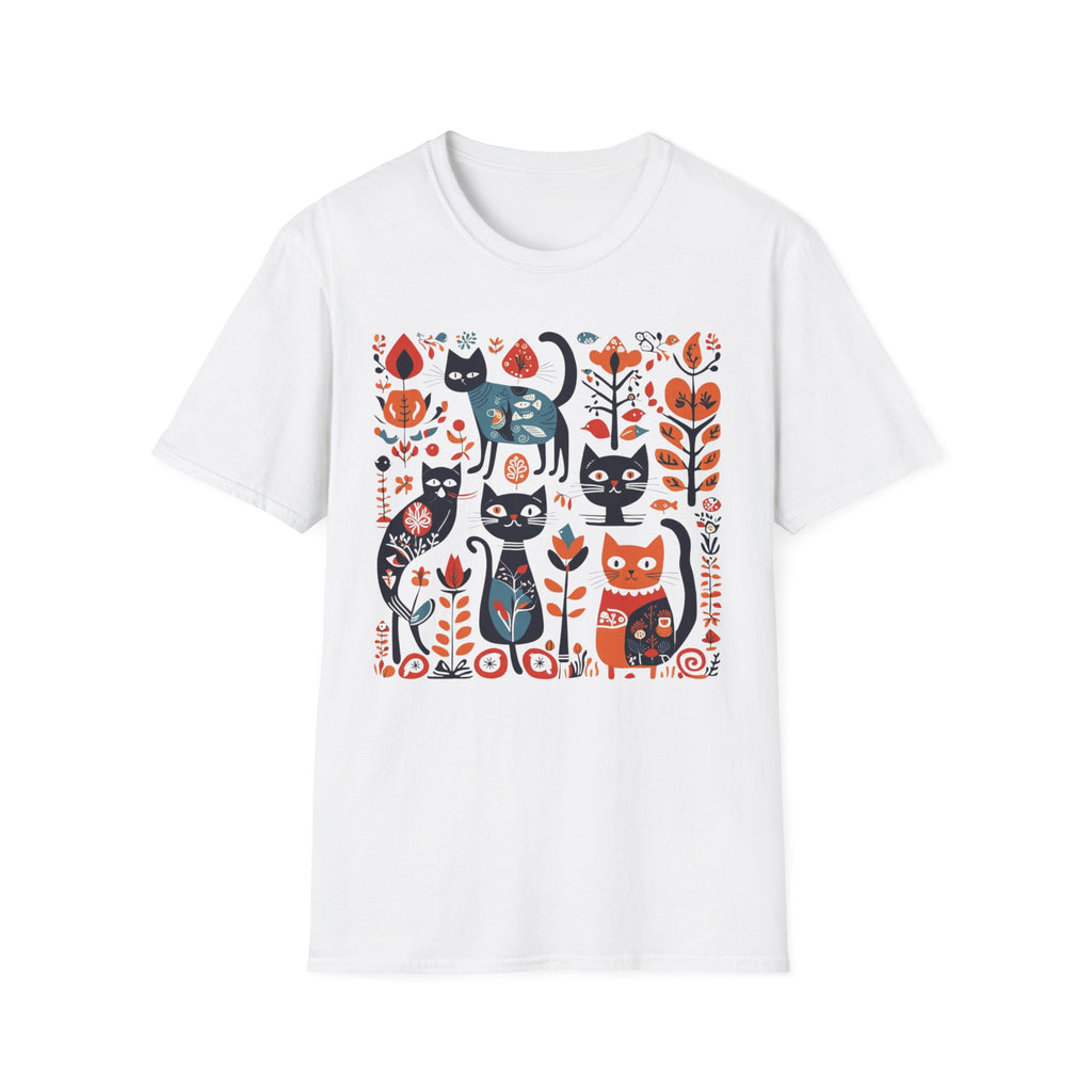 Cats & Flowers T-Shirt — Whimsical Folk Art Cat Graphic Tee