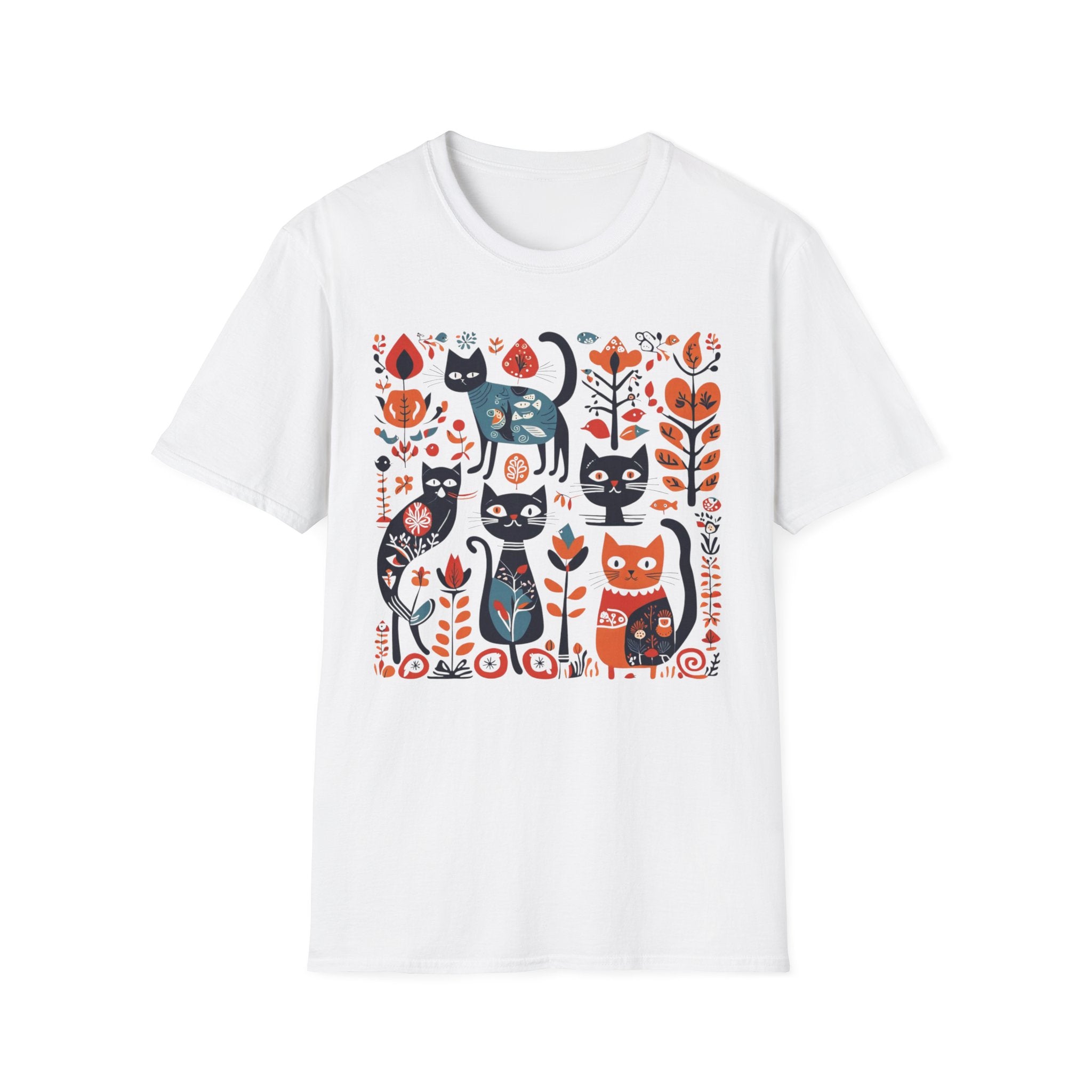 Cats & Flowers T-Shirt — Whimsical Folk Art Cat Graphic Tee