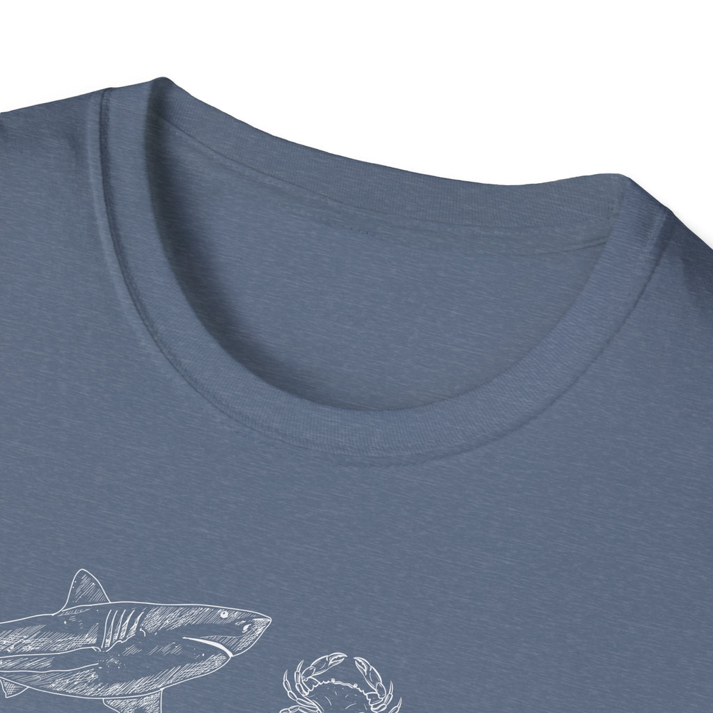 Marine Life Sketch T-Shirt — Minimal Ocean Creatures Illustration