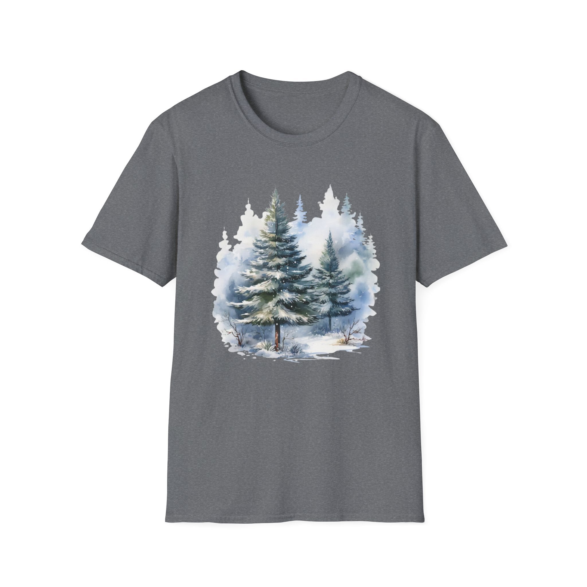 Winter Pine Trees T-Shirt — Watercolor Forest Holiday Tee