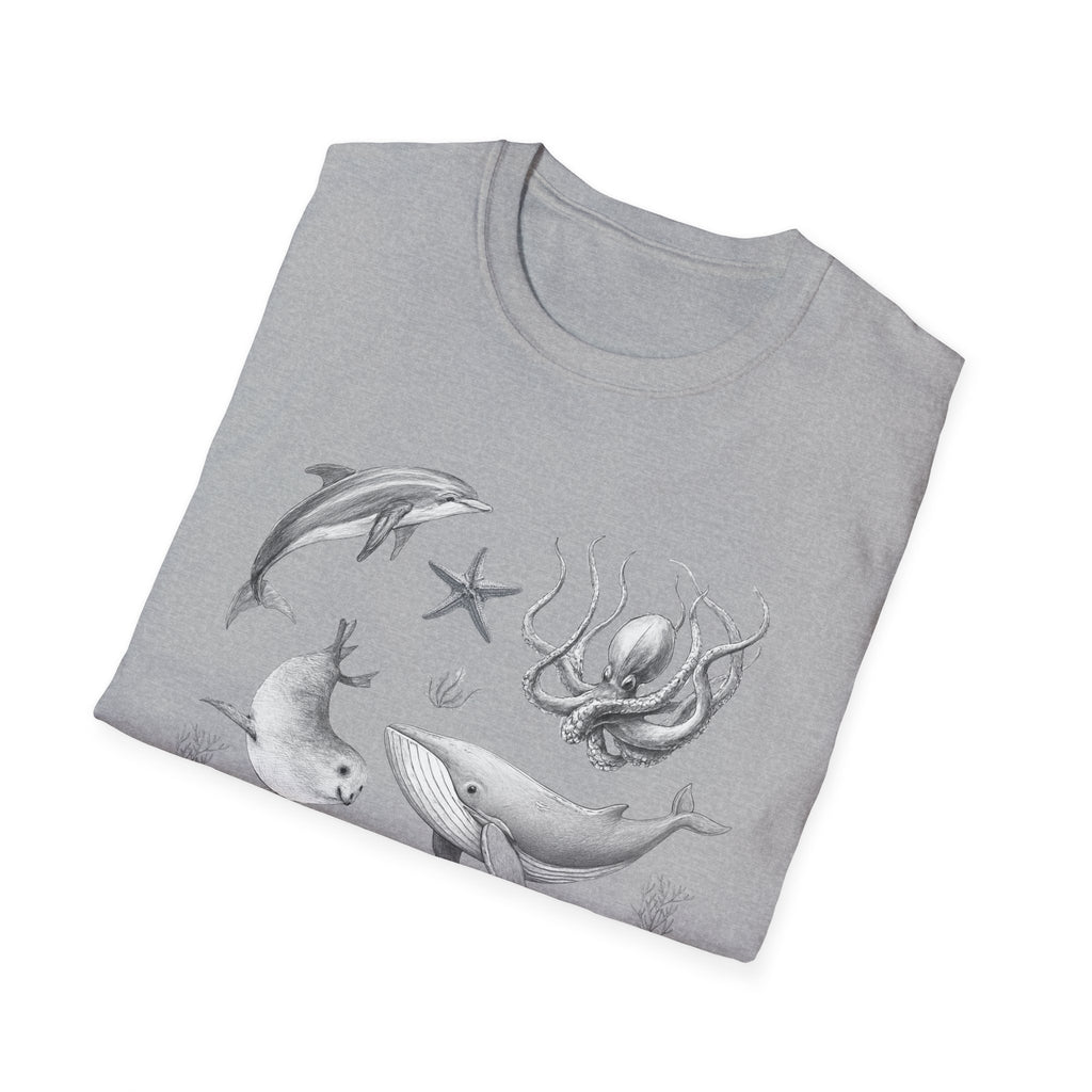 Ocean Wildlife T-Shirt — Monochrome Marine Life Design