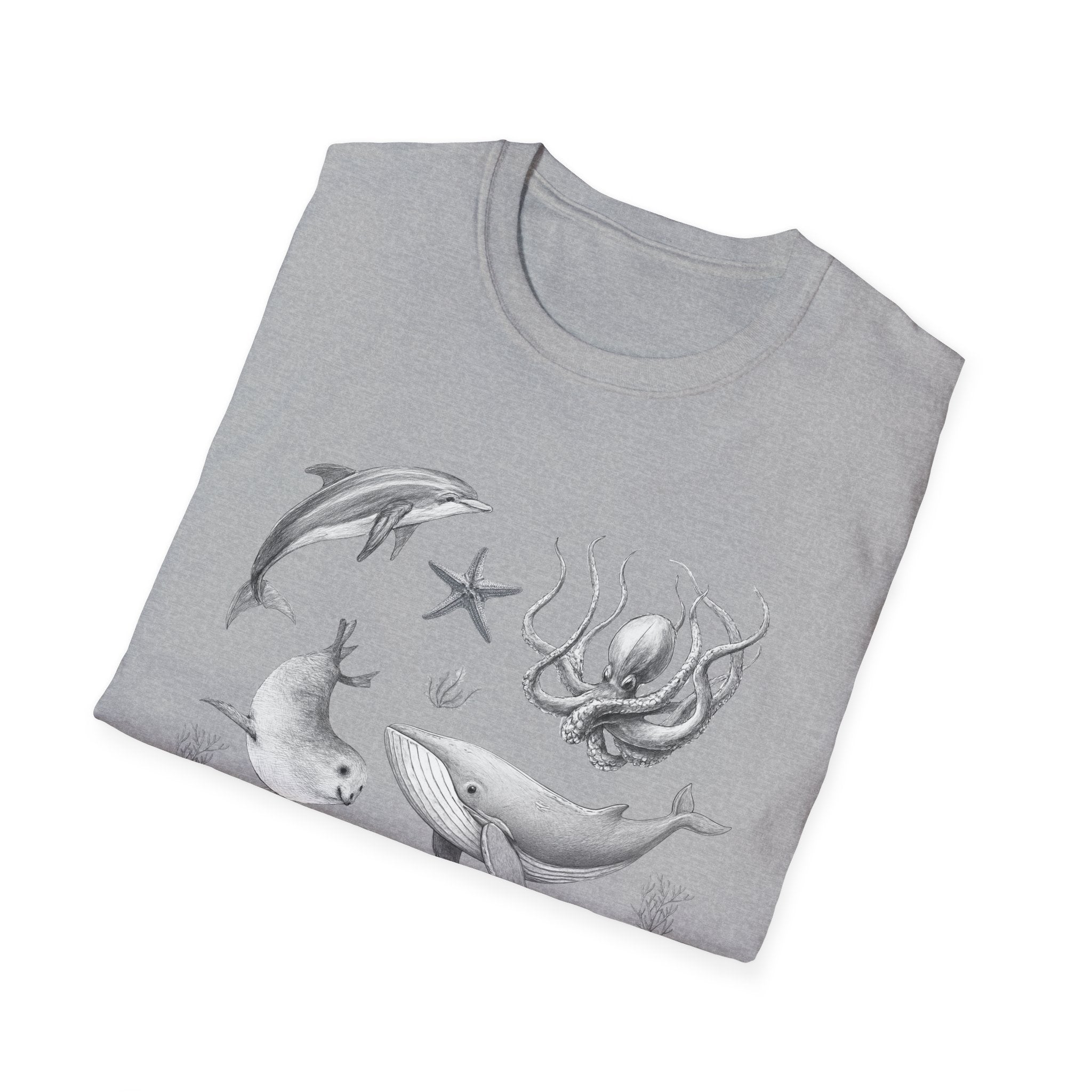Ocean Wildlife T-Shirt — Monochrome Marine Life Design