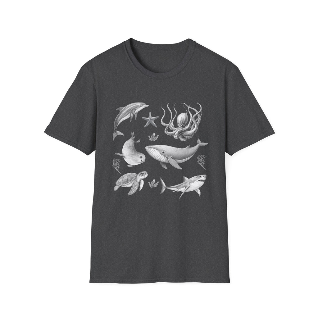 Ocean Wildlife T-Shirt — Monochrome Marine Life Design