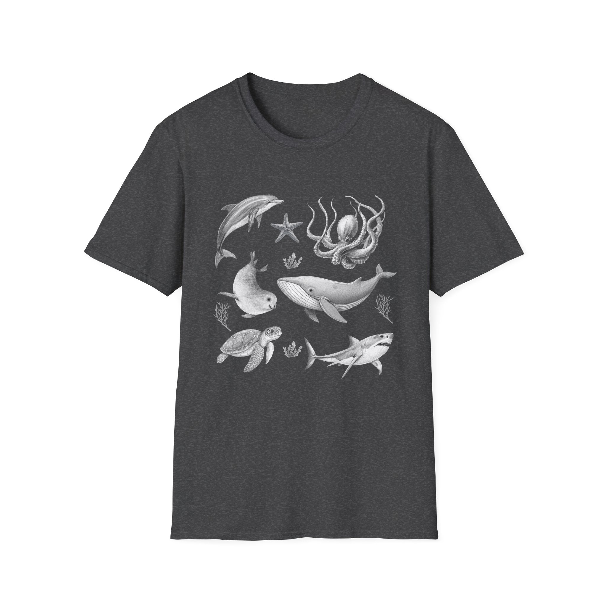 Ocean Wildlife T-Shirt — Monochrome Marine Life Design